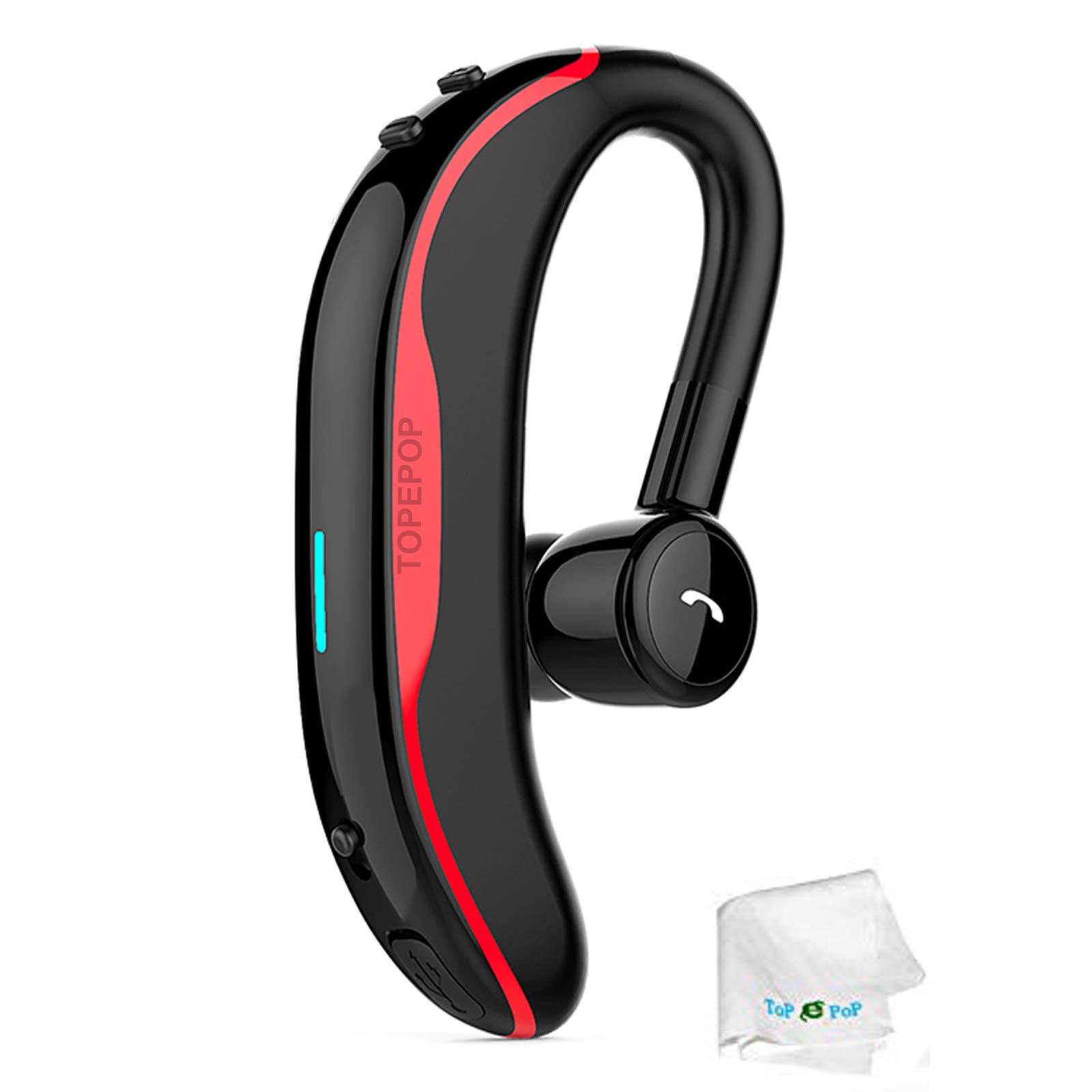 Wireless Bluetooth Earpiece with Noise Cancellation - Hands-Free Headset for Long Talk Time - Compatible with iPhone & Android Phones - Ideal for Car Drivers, Truckers, Business & Office Use (Red)