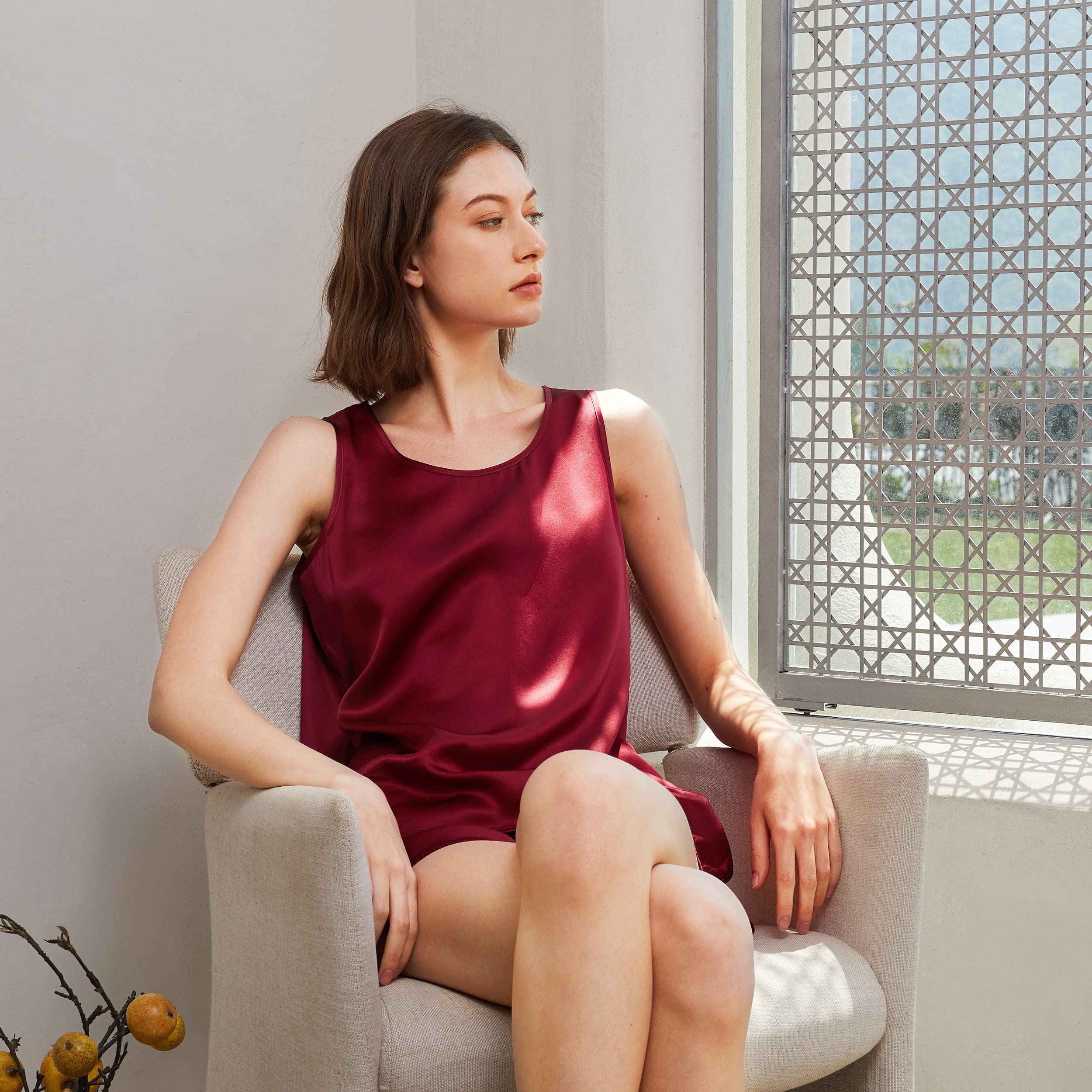Mommesilk 100% Pure Silk Pajama Set for Women - Sleeveless Shorts Sleepwear | Machine Washable & Breathable | Perfect for Summer Nights & Lounge Wear