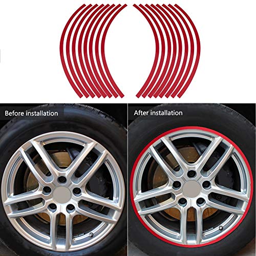 Reflective Wheel Decals for Cars & Motorcycles - Universal Reflective Pinstripe Tape Sticker, 6 Colors (Bright Red) - Enhance Night Visibility & Safety for Road Trips, Commuting & Cycling