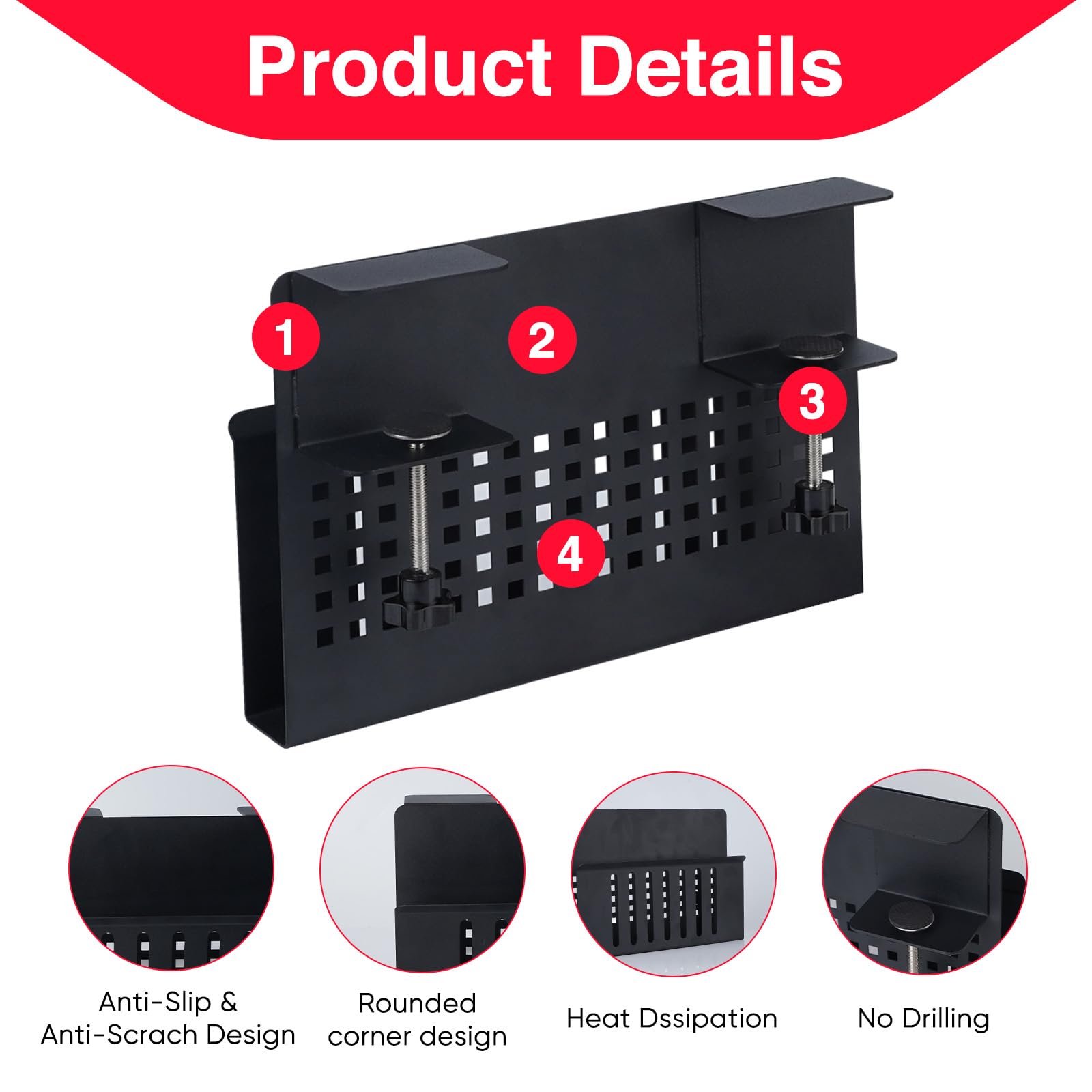 Clamp-On Desk Organizer Shelf for Laptop - No Drill Standing Desk Drawer with Cable Management Tray - Perfect for Office, Home & Studio Workspace (Black) - Ideal for Computer Accessories, Stationery & Workspace Organization