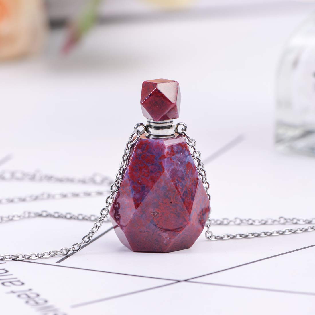 YGLINE Agate Essential Oil Necklace - Natural Gemstone Vial Diffuser Necklace for Aromatherapy | Youngliving Compatible Perfume Jewelry | Perfect for Stress Relief, Meditation & Daily Wear