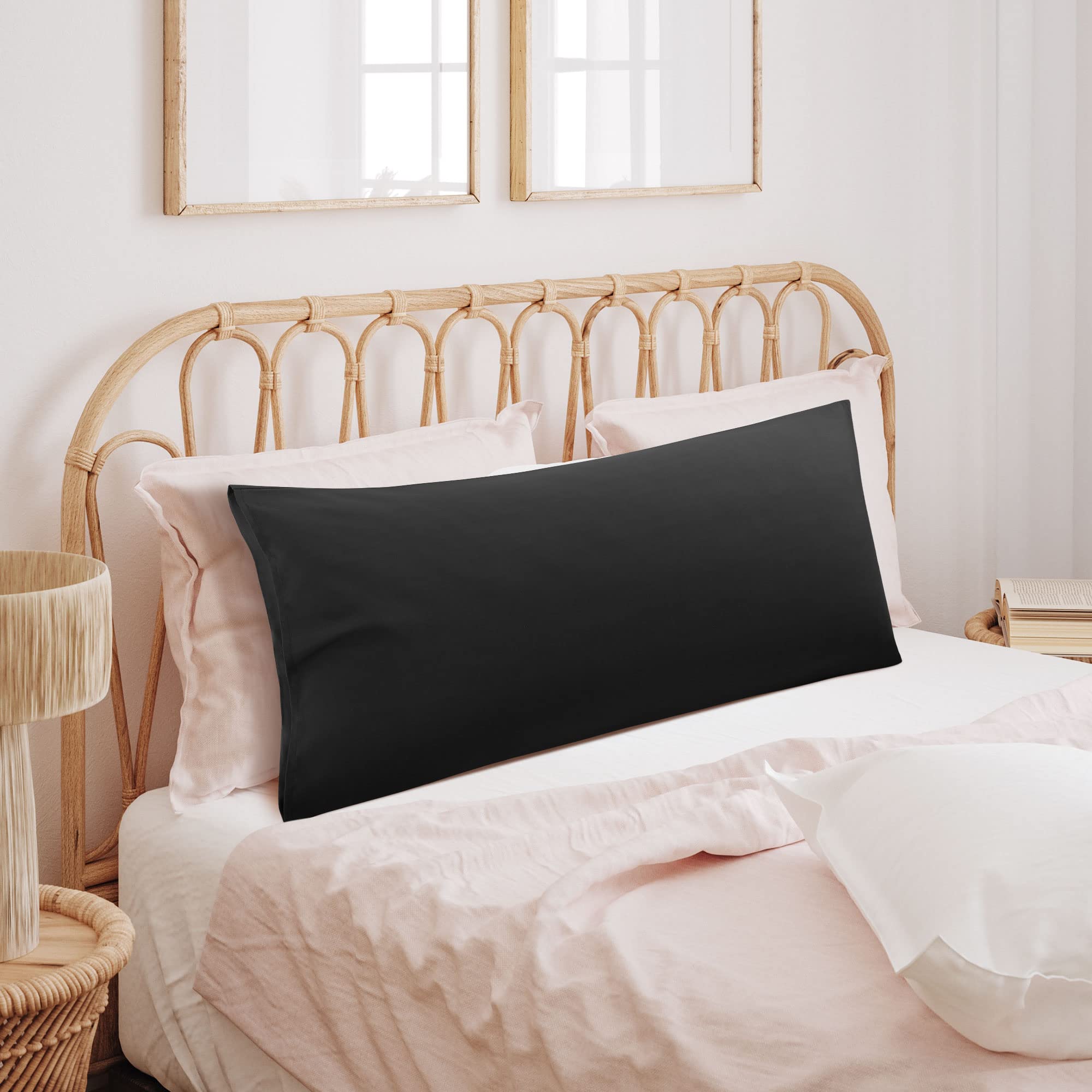 uxcell Microfiber Body Pillow Case 20x48 Inches - Soft 90 GSM Polyester Replacement Cover for Full Body Pillows (Black) - Perfect for Pregnancy Support, Back Pain Relief & Comfortable Sleeping