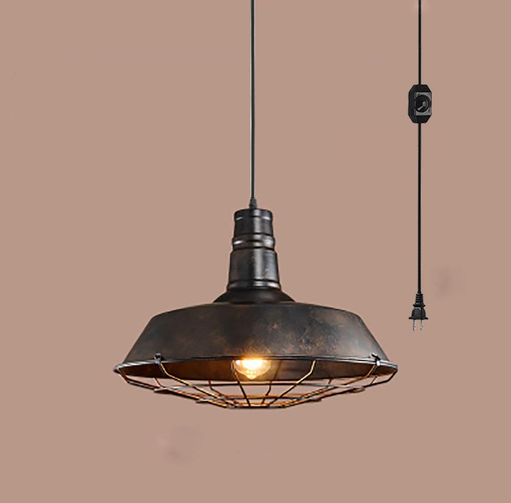 ANYE Round Loft Style Ceiling Light - 4.5M Copper Iron Cage Lampshade with 15ft UL Certified Dimmable Cord (Bulb Not Included) - Perfect for Industrial Decor, Dining Room, Bedroom, and Living Room Lighting
