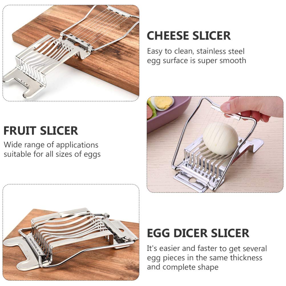 2-Pack Stainless Steel Egg Slicer & Cheese Cutter - Kitchen Gadget for Perfectly Sliced Hard Boiled Eggs, Fruits & Soft Cheeses - Ideal for Salads, Sandwiches & Charcuterie Boards