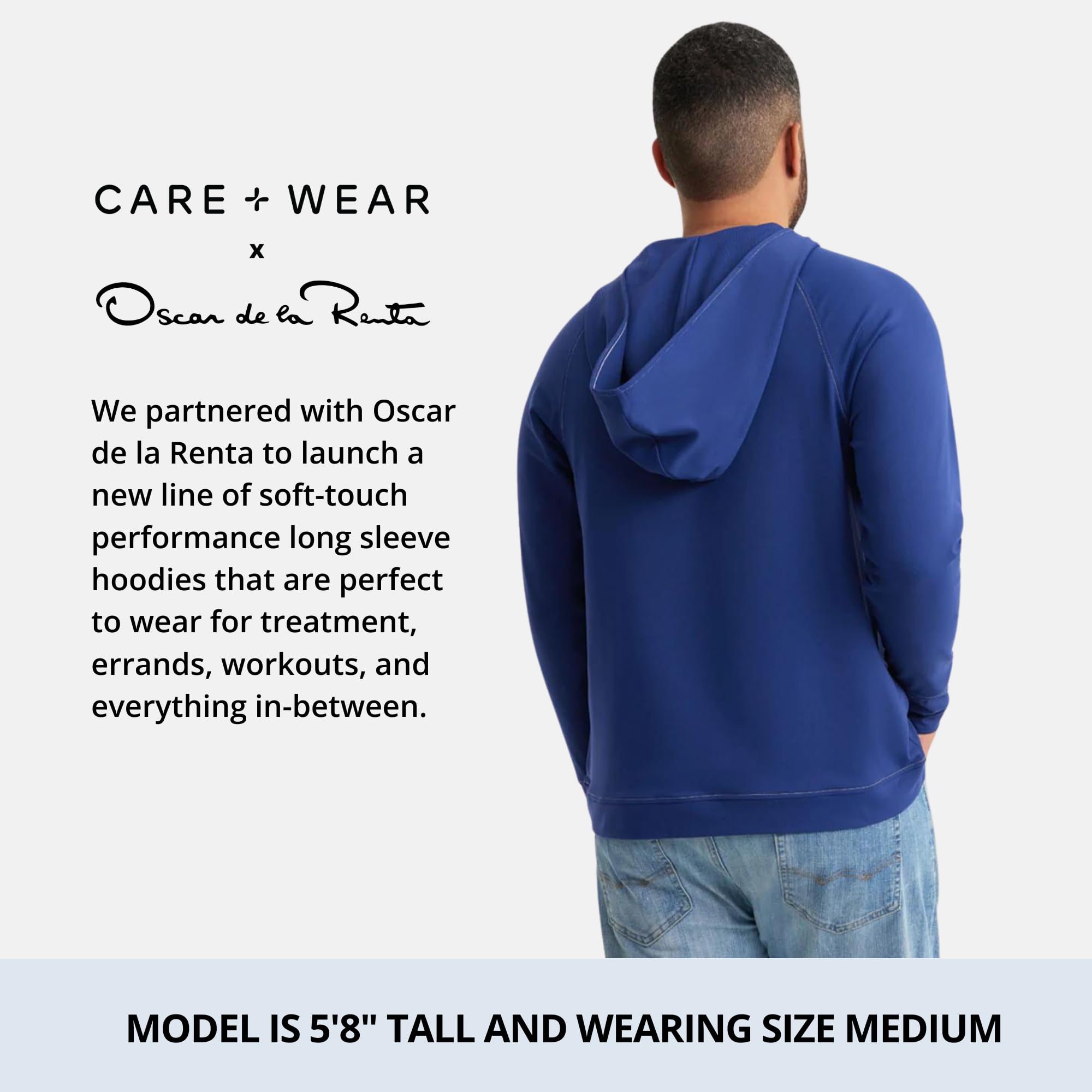 Care+Wear x Oscar de la Renta Men's Premium Hoodies - Soft Port Access Sweatshirt for Comfort & Style | Perfect for Hospital Visits, Post-Surgery Recovery & Casual Wear
