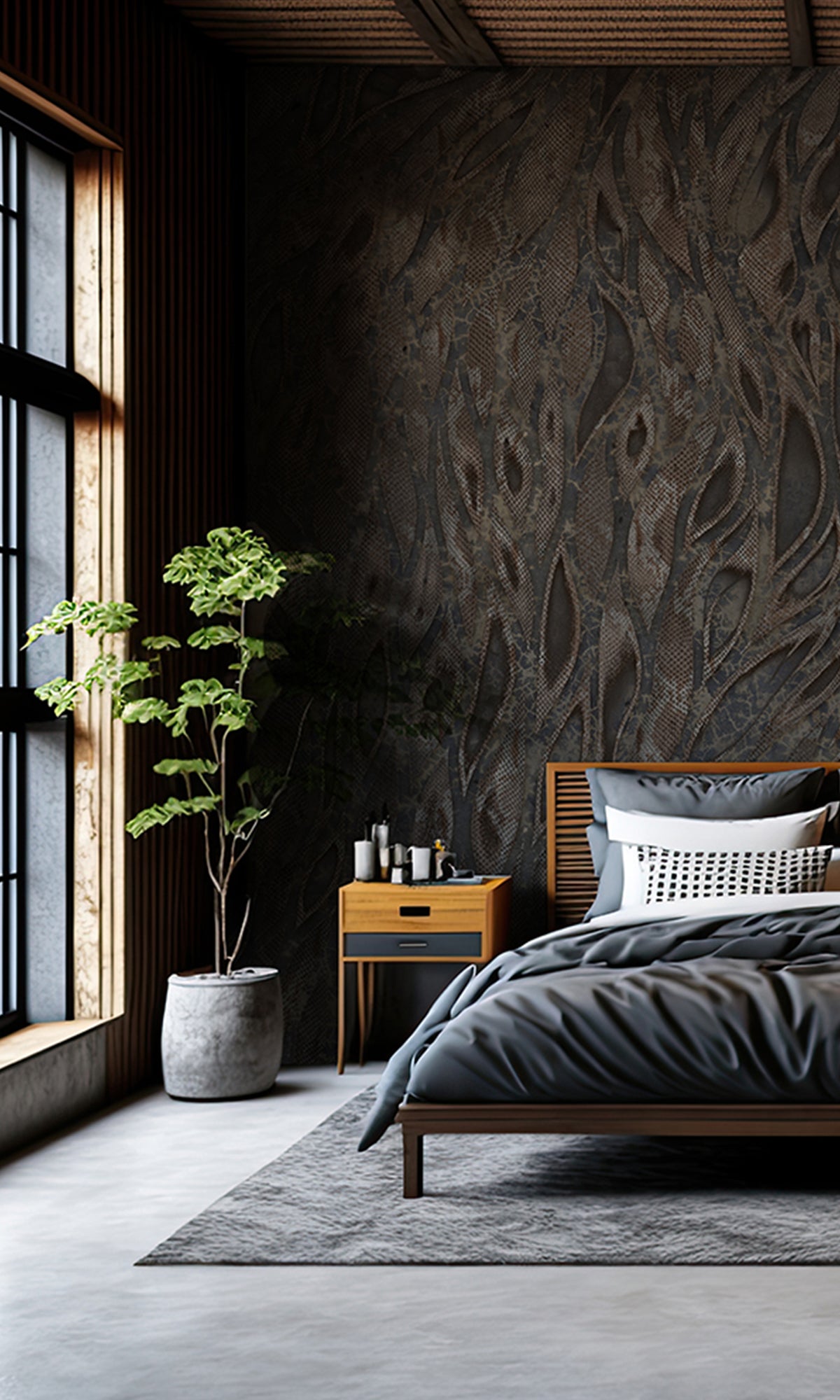 Charcoal Cascading Faux Snakeskin Mural Wallpaper M2606 - Peel and Stick Removable Wallpaper for Bedroom, Living Room, Office & Home Decor