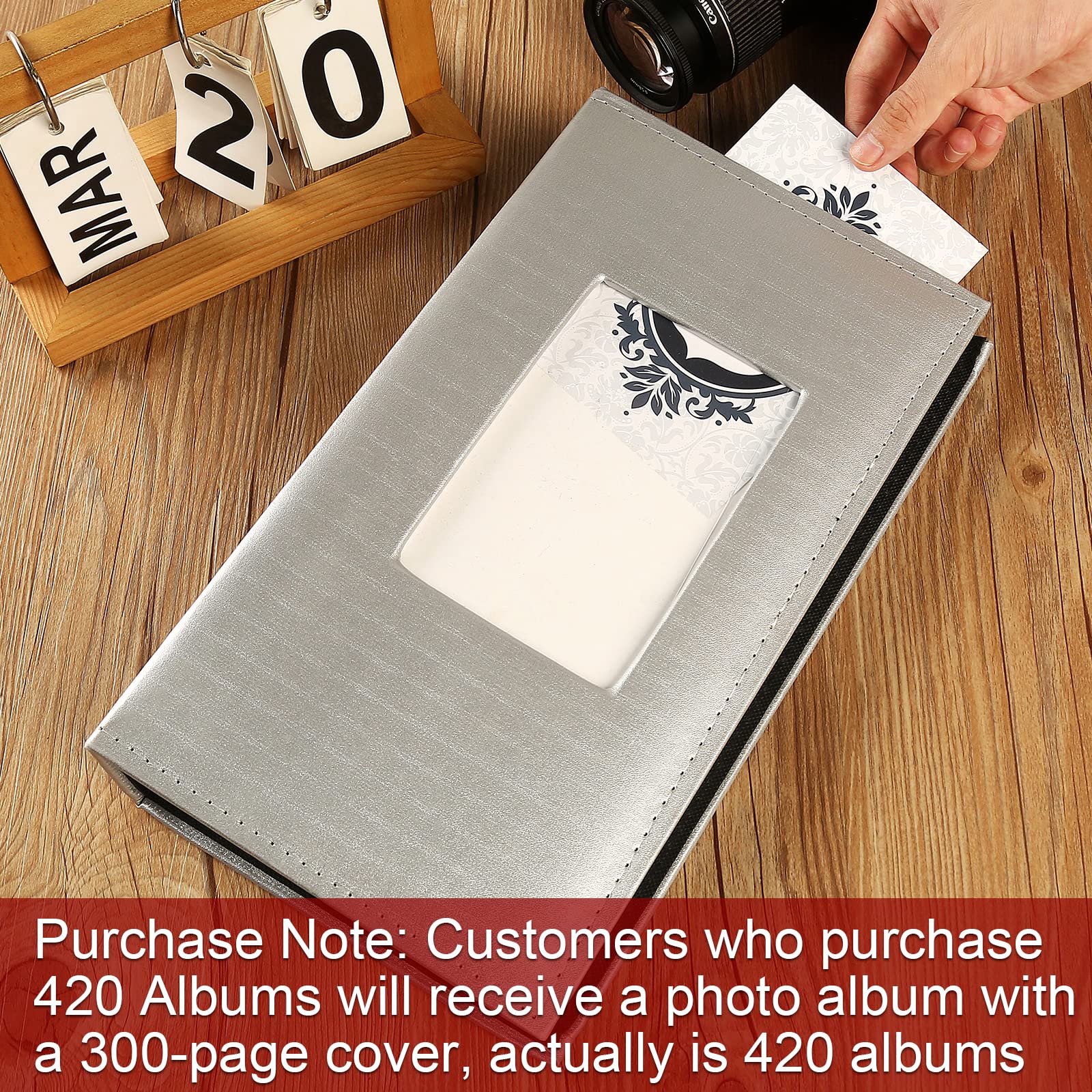 Vienrose 4x6 Photo Album with Leather Cover - Holds 420 Pictures, Extra Large Capacity, Slip-in Design with Pockets | Perfect for Baby Photos, Wedding Memories, Children's Growth & Vacation Scrapbooking (Grey)