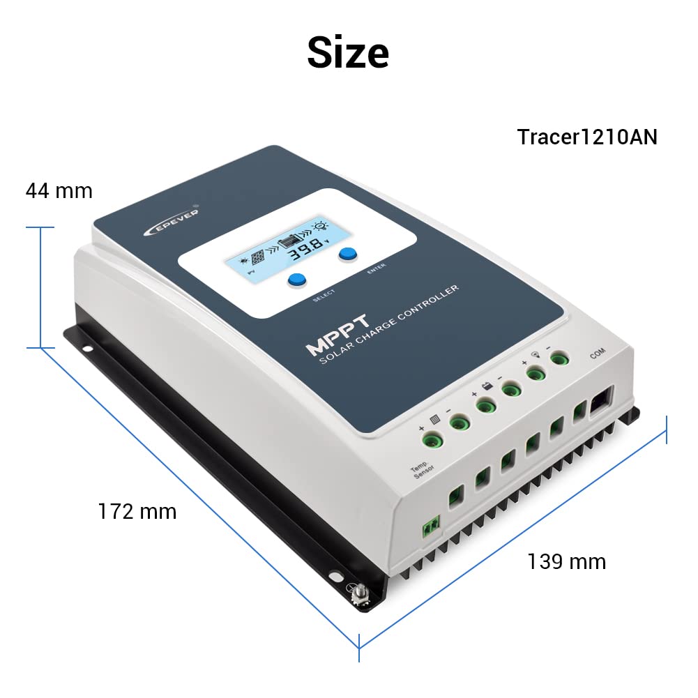 EPEVER 10A MPPT Solar Charge Controller 12V/24V Auto, 100V Max PV Input, Negative Ground, with MT50 Remote Meter, RTS Temperature Sensor & RS485 PC Cable – Ideal for Off-Grid Solar Systems, RVs, Boats, and Home Solar Panel Kits