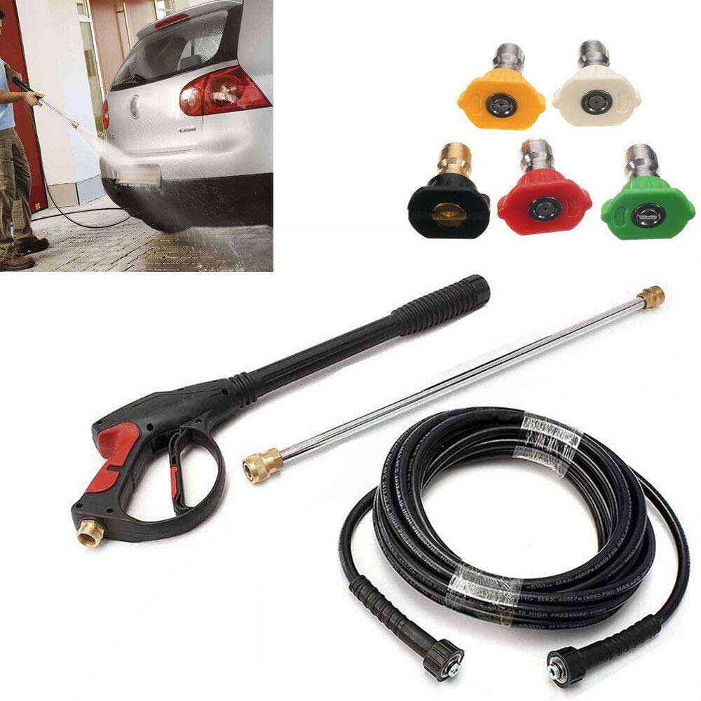 3000PSI High Pressure Washer Gun - Portable Power Spray Wand with 5 Nozzle Tips & 26ft Hose Kit for Car Washing, Home Cleaning, Garden Care, Driveway & Patio Maintenance (1 Wand + 5 Tips + Hose)