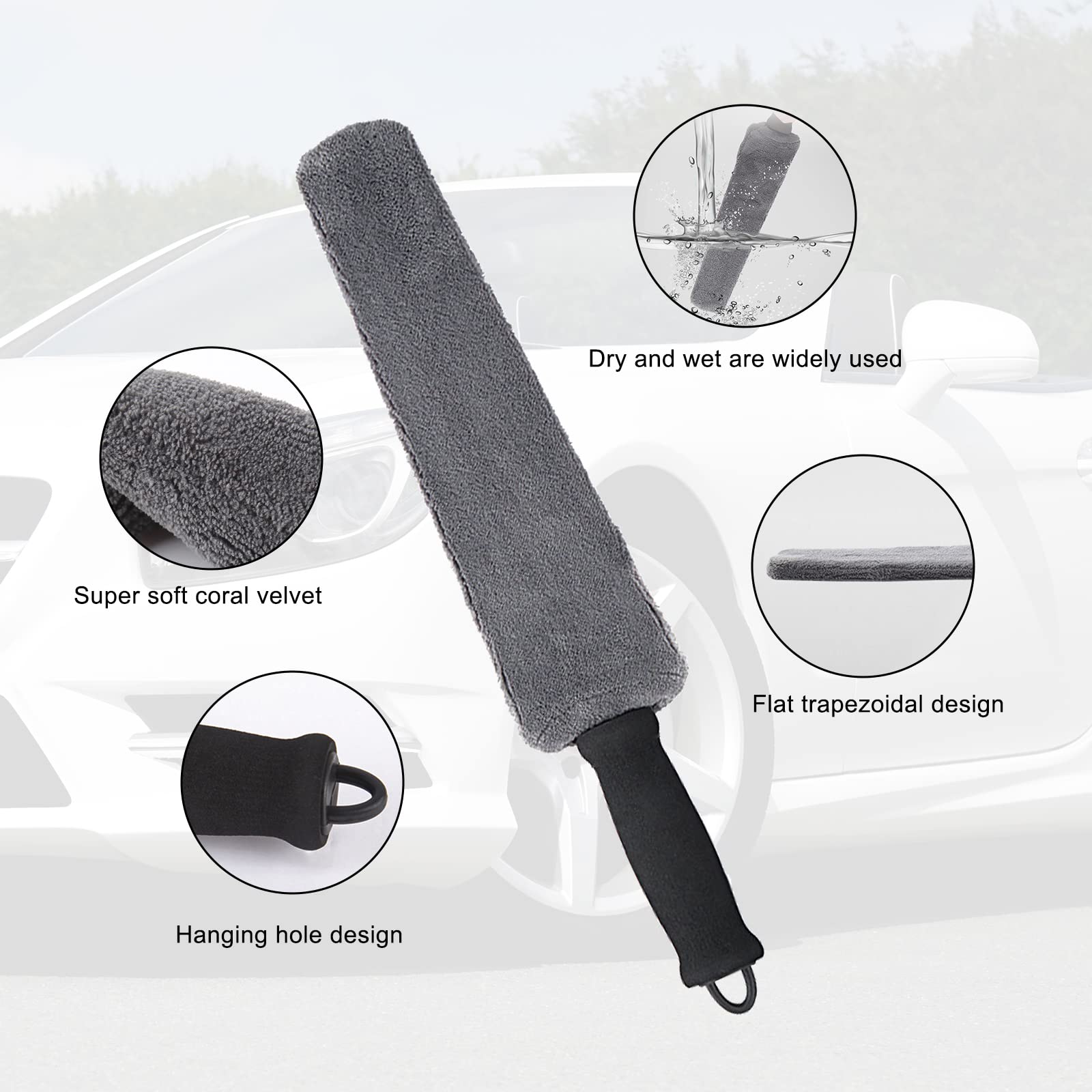 Jeseny High Elasticity Car Detailing Brush - Dual Wet & Dry Use for Car Cleaning - Carpet & Interior Cleaning Accessories - Perfect for Car Detailing, Upholstery & Hard-to-Reach Areas (Grey)