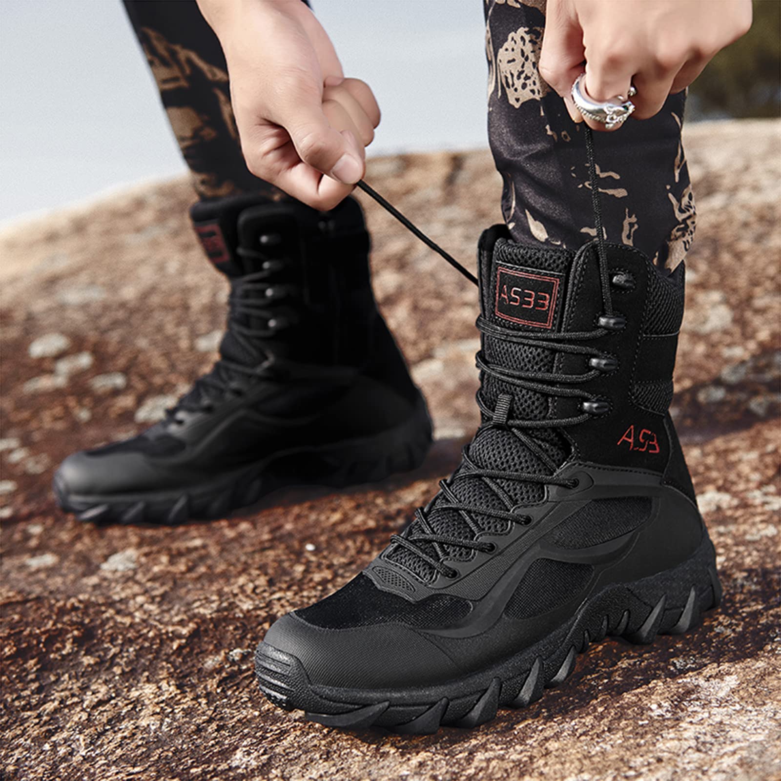 Men's High Top Breathable Tactical Boots - Lightweight Hiking Shoes for Outdoor Training & Military Use | Durable, Wear-Resistant & Comfortable for Hiking, Camping & Work