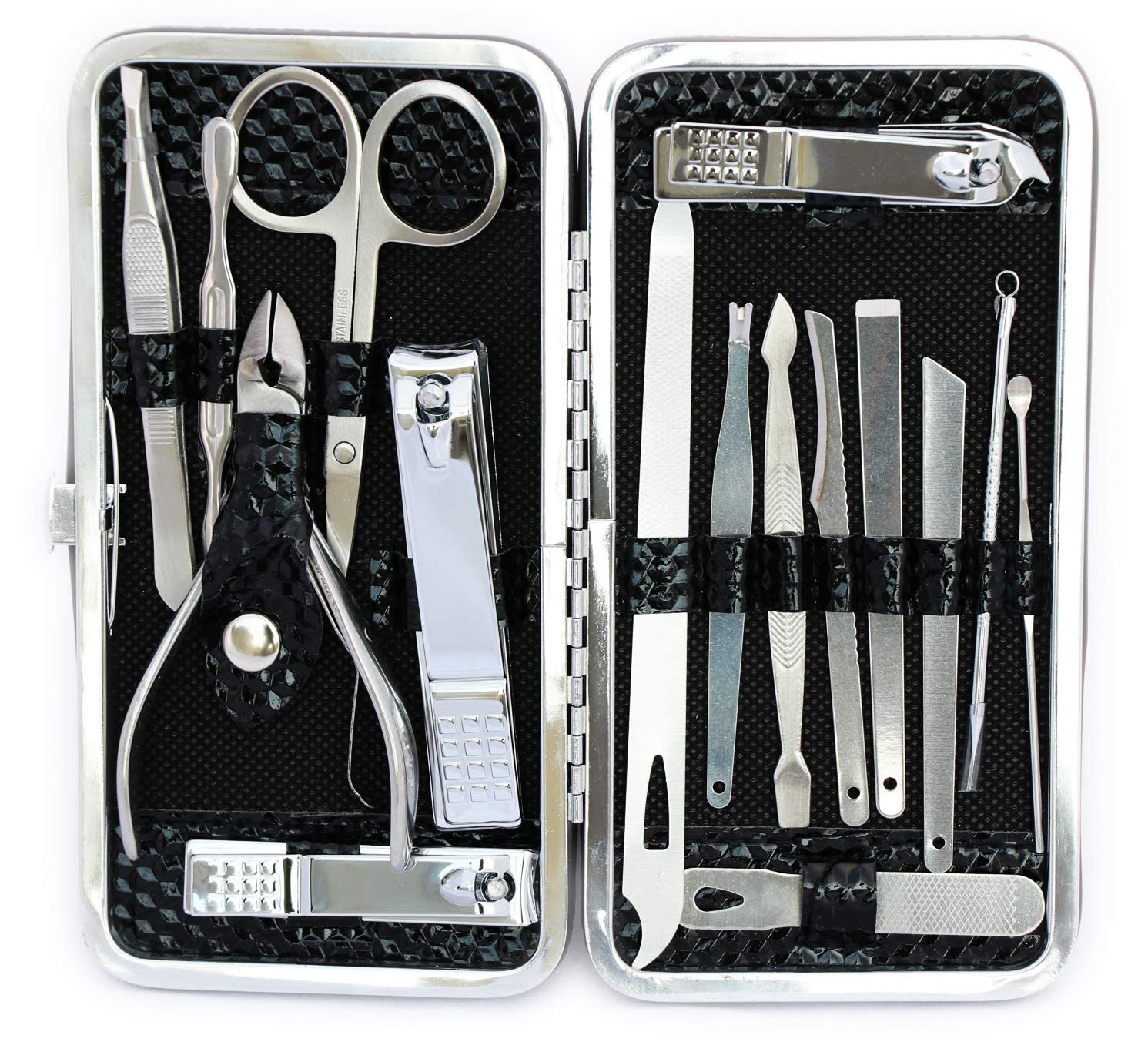 Kamz Beauty 16Pcs Professional Manicure Pedicure Set - Stainless Steel Nail Clippers Kit with Travel Case for Home, Salon & Travel | Facial, Hand & Foot Care Grooming Tools for Women & Men