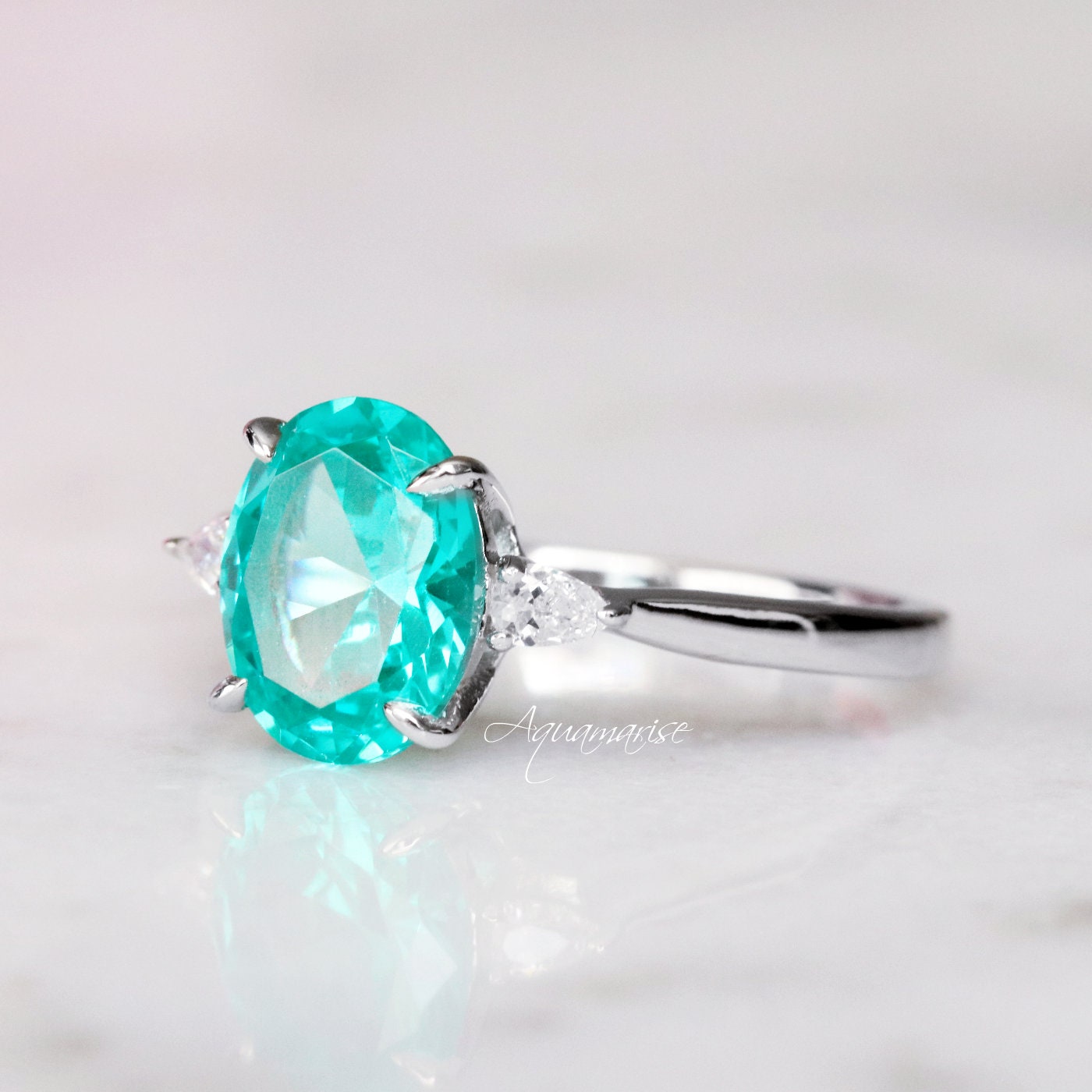 Elegant Elena Paraiba Tourmaline Ring in Sterling Silver - Perfect for Weddings, Anniversaries & Special Occasions
