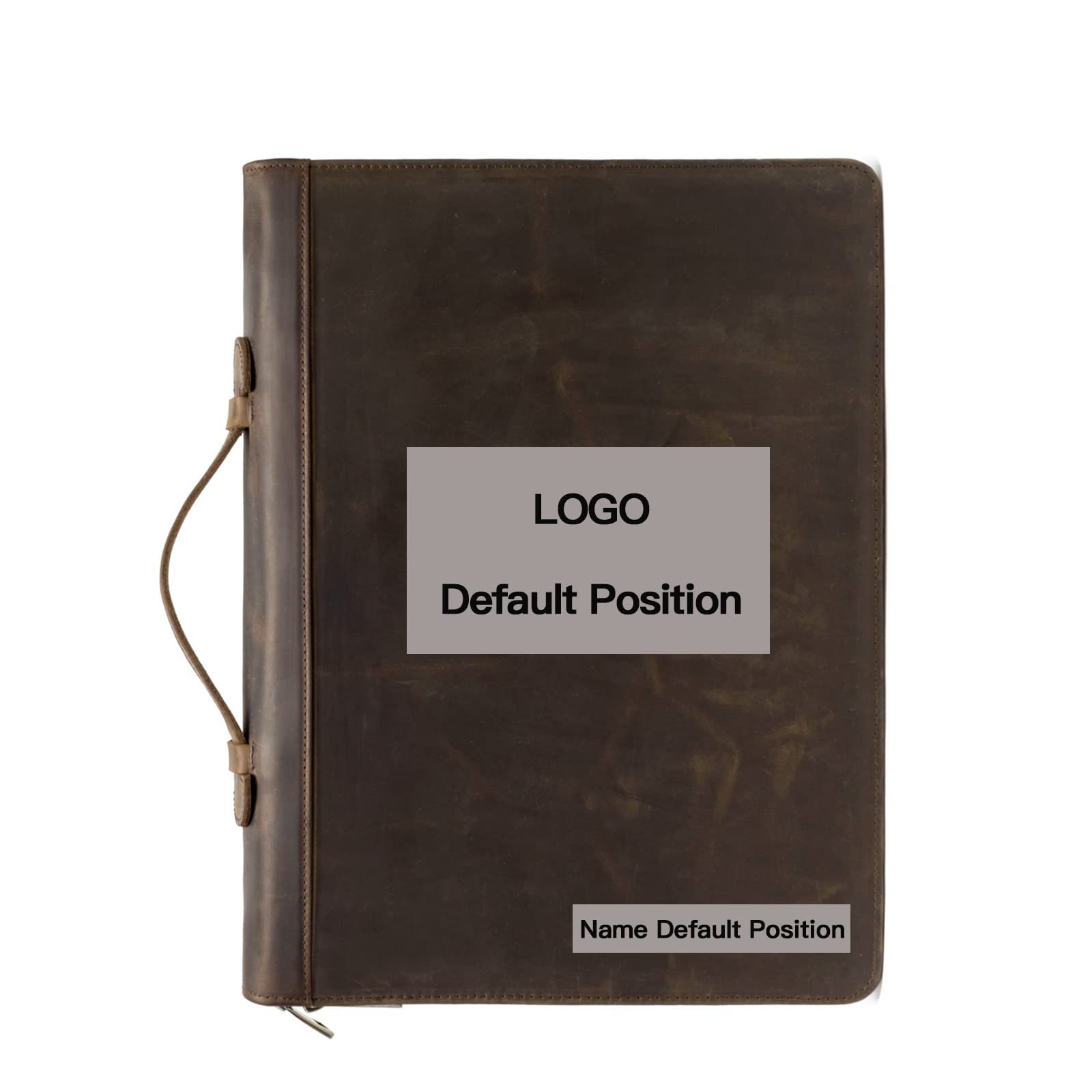 YIWEN Handmade Genuine Leather Portfolio - Zippered Padfolio with 3 Ring Binder, Professional Business Organizer & Resume Folder, Tablet Notebook Organizer (Dark Khaki, Custom Engraved) - Perfect for Office, Meetings & Corporate Gifts