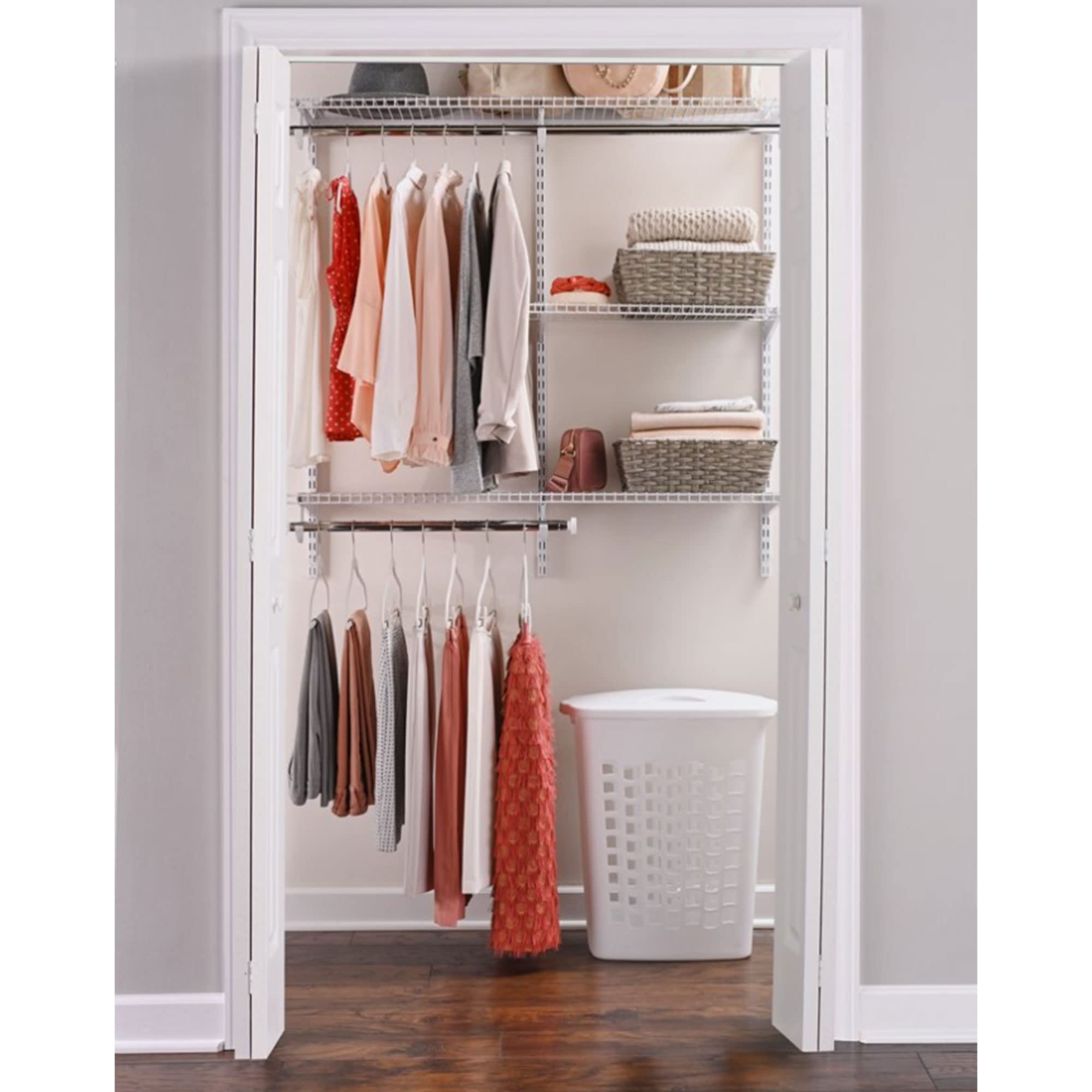 Rubbermaid Configurations 4-8 Feet Expandable Closet Organizer Kit - DIY Custom Hanging & Shelf Storage System, White (2 Pack) - Perfect for Bedroom, Walk-in Closet & Home Organization