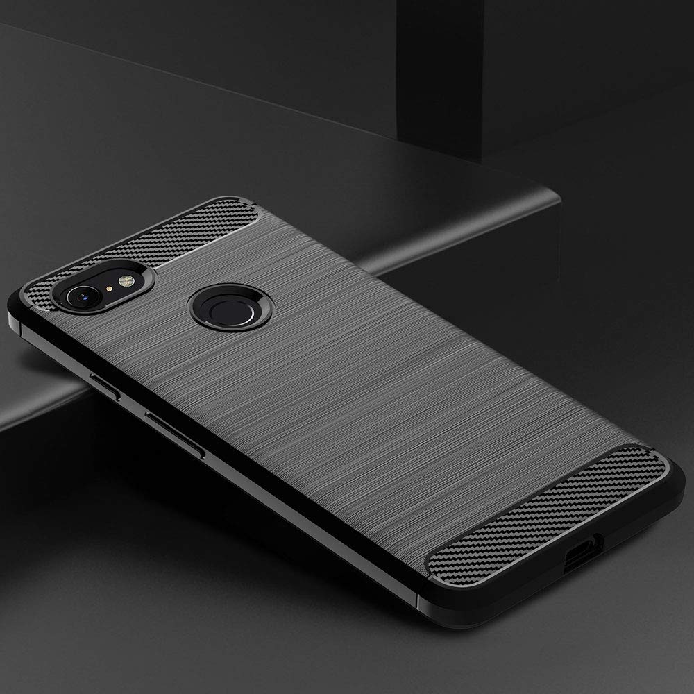 Google Pixel 3 Phone Case - Slim Flexible TPU Rubber Cover with Shock Absorption & Anti-Scratch Protection | Lightweight Carbon Fiber Design (Brushed Black) | Perfect for Daily Use, Travel & Outdoor Activities