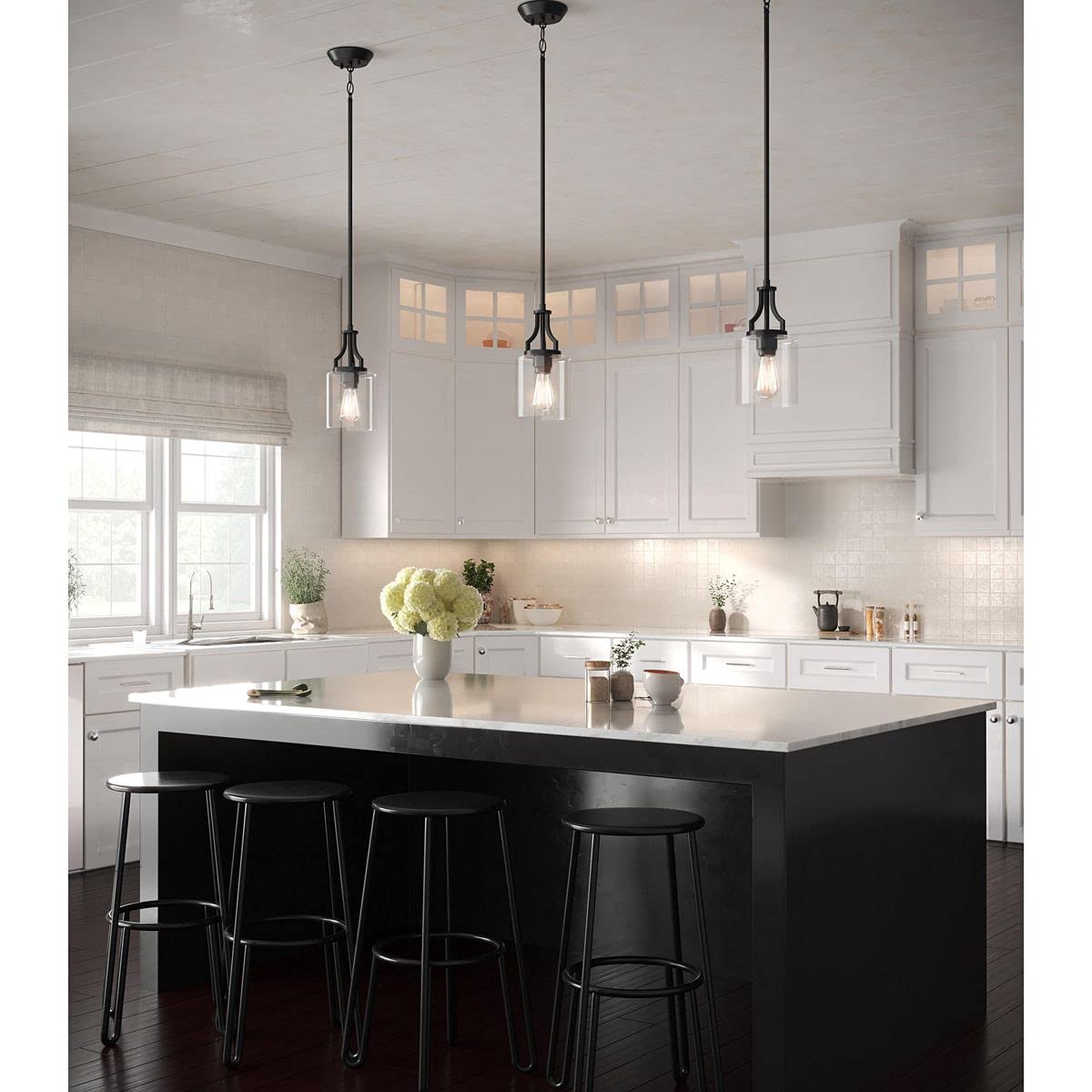 Lassiter Collection 1-Light Clear Glass Modern Pendant Light Fixture - Matte Black Finish for Kitchen Island, Dining Room, and Living Room Lighting