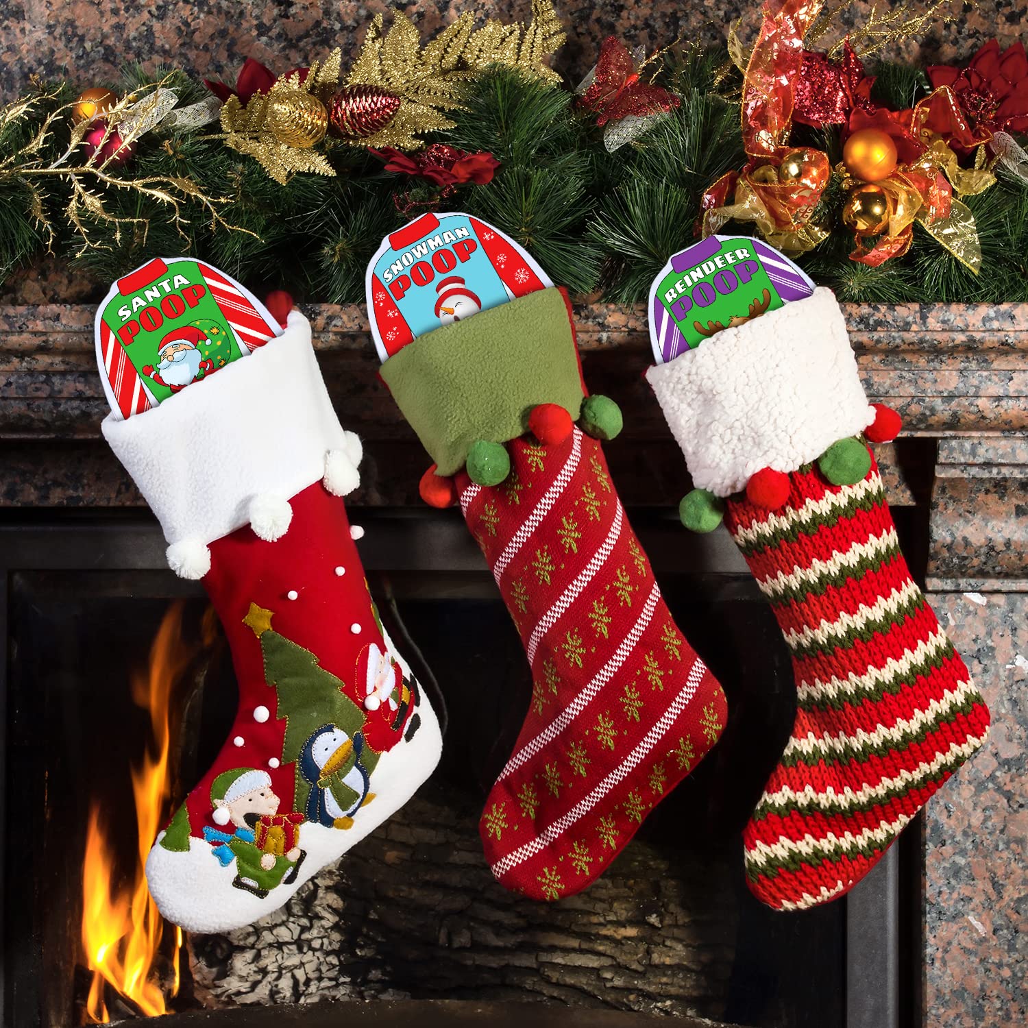 Funny Christmas Poop Mint Candy 4-Pack in Ugly Sweater Tins - Holiday Breath Mints for Adults & Teens - Unique Stocking Stuffers & Gifts - Perfect for Office Parties, Secret Santa & Family Gatherings
