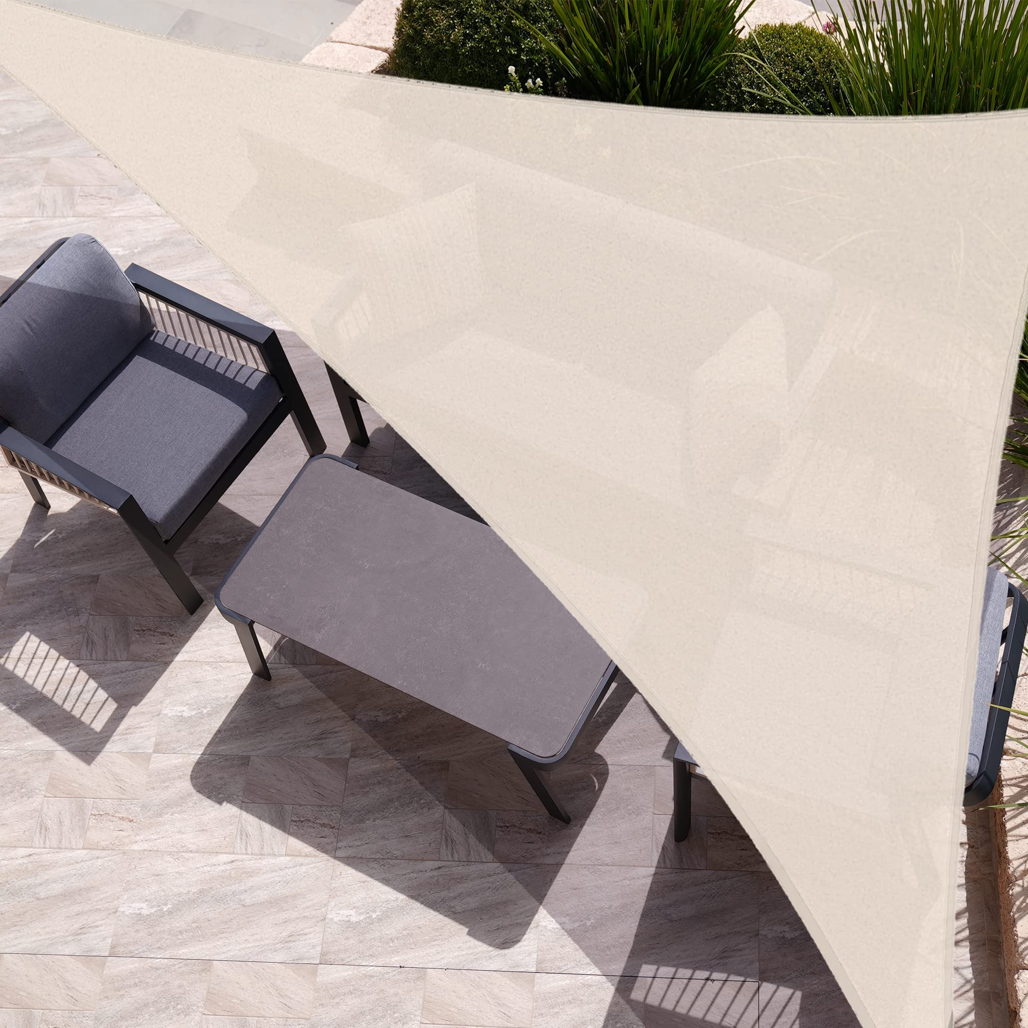 16' x 16' x 16' UV Blocking Triangle Sun Shade Sail - Cream Color Patio Canopy for Outdoor Garden, Lawn, Backyard & Pool Area - Perfect for Sun Protection in Patios, Decks and Play Areas