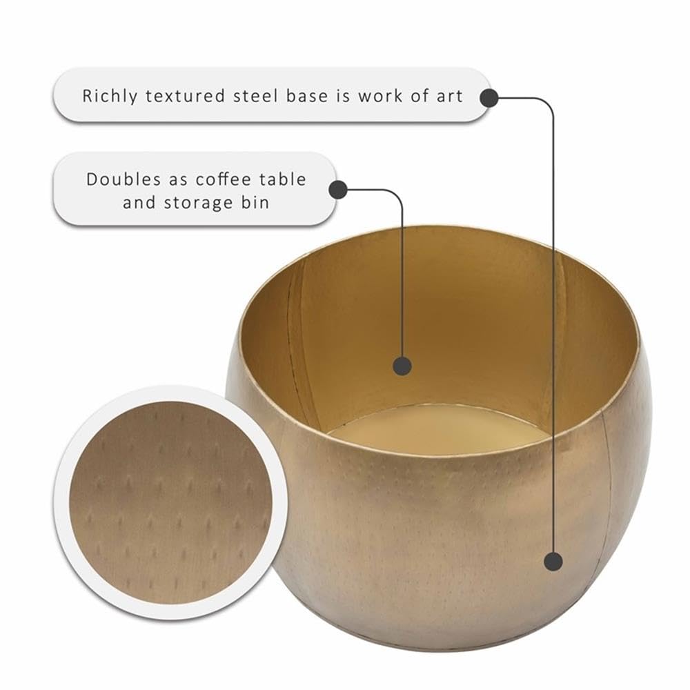 Pemberly Row Modern Large Wood and Metal Drum Side Table with Storage in Brass - Perfect for Living Room, Bedroom, or Office Decor