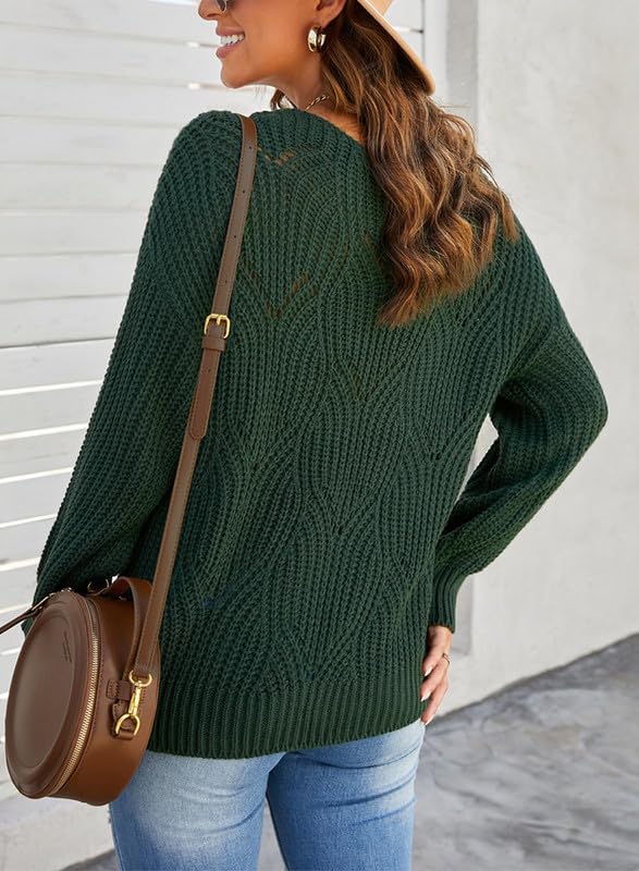 Dokotoo Women's Sweaters 2024 - Soft Crewneck Long Sleeve Cable Knit Pullover Tops for Women | Elegant Hollow Knit Design | Perfect for Fall, Winter & Office Wear