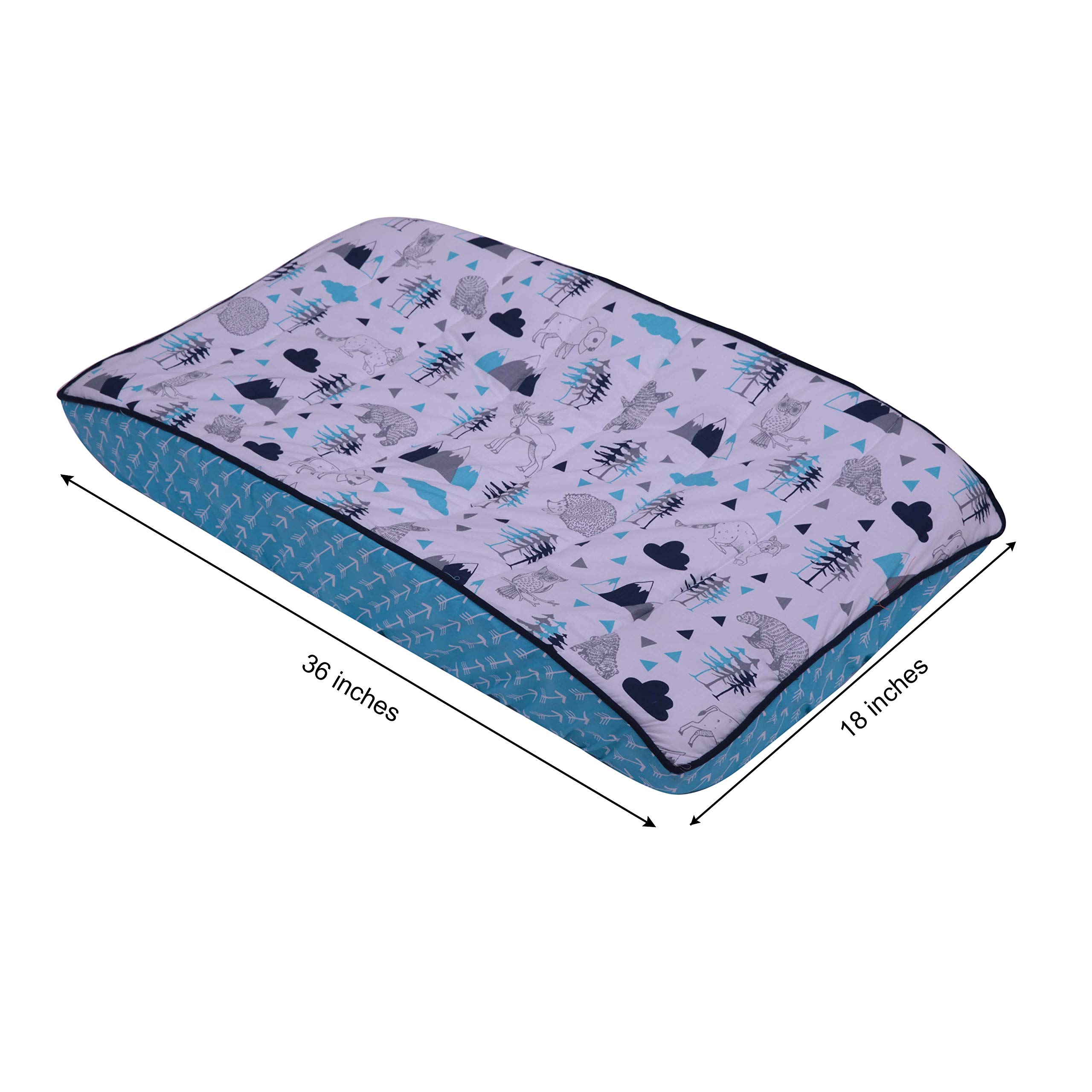 Bacati Woodlands Boys Cotton Changing Pad Cover - Soft, Breathable & Waterproof - Aqua, Navy, Grey - Perfect for Nursery, Baby Shower & Travel