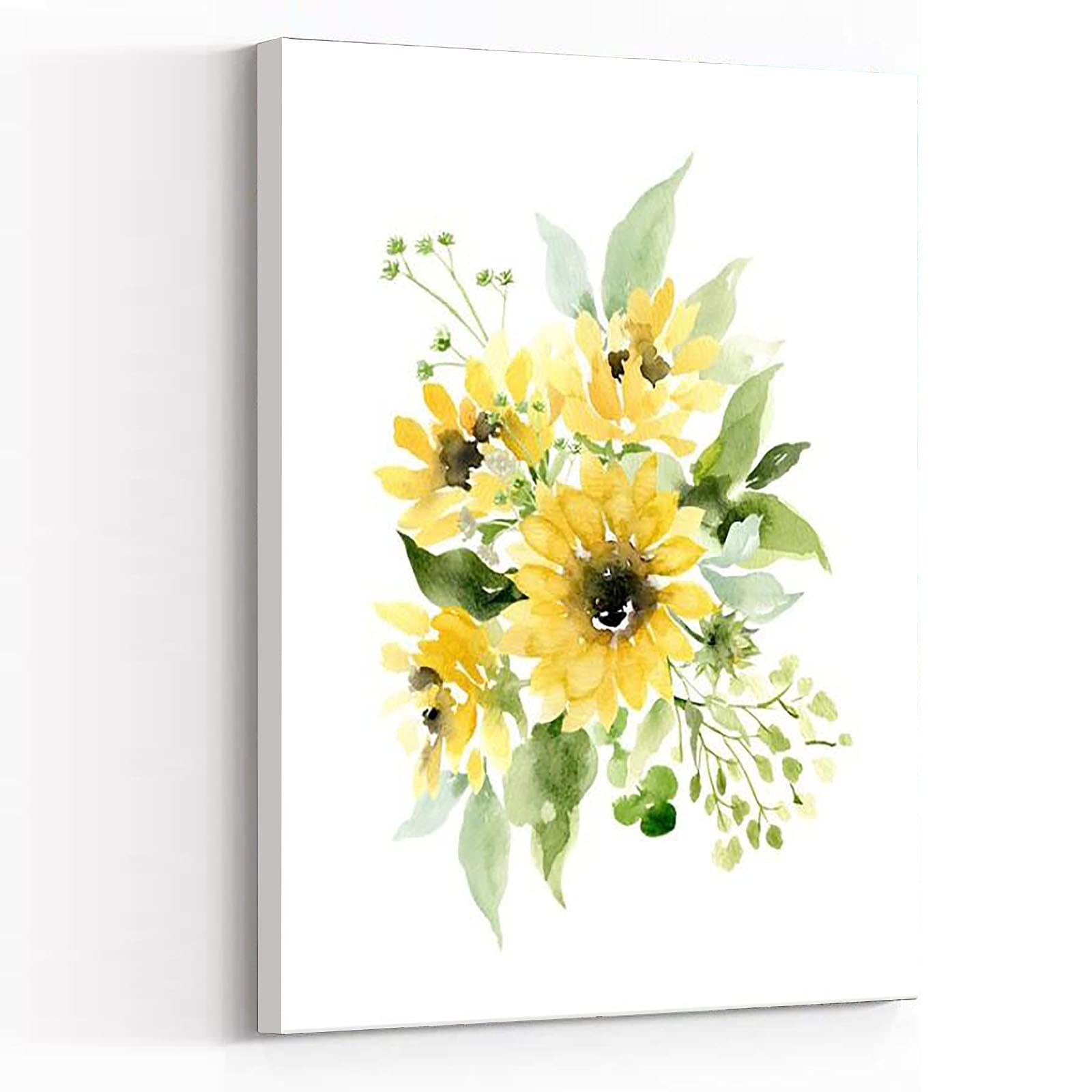 8''x12'' Framed Modern Canvas Wall Art - Sunflower Watercolor Painting with Wildflower Bouquet, Floral Prints for Bedroom & Home Decor | Rustic Religious Wall Decor for Living Room, Office & Gift Giving