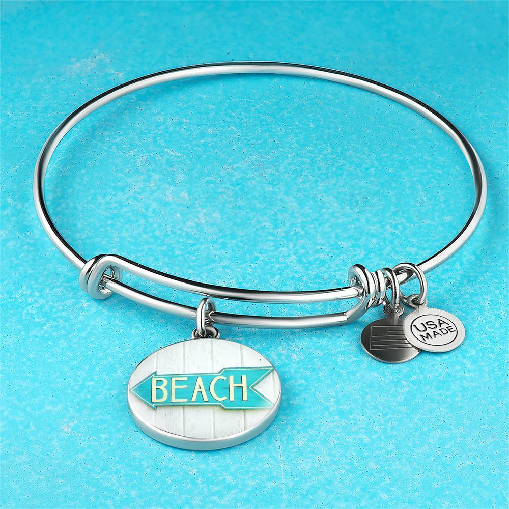 Stylish Beach Sign Bangle Bracelet - Trendy Summer Jewelry for Women - Perfect for Vacations, Beach Parties & Boho Fashion