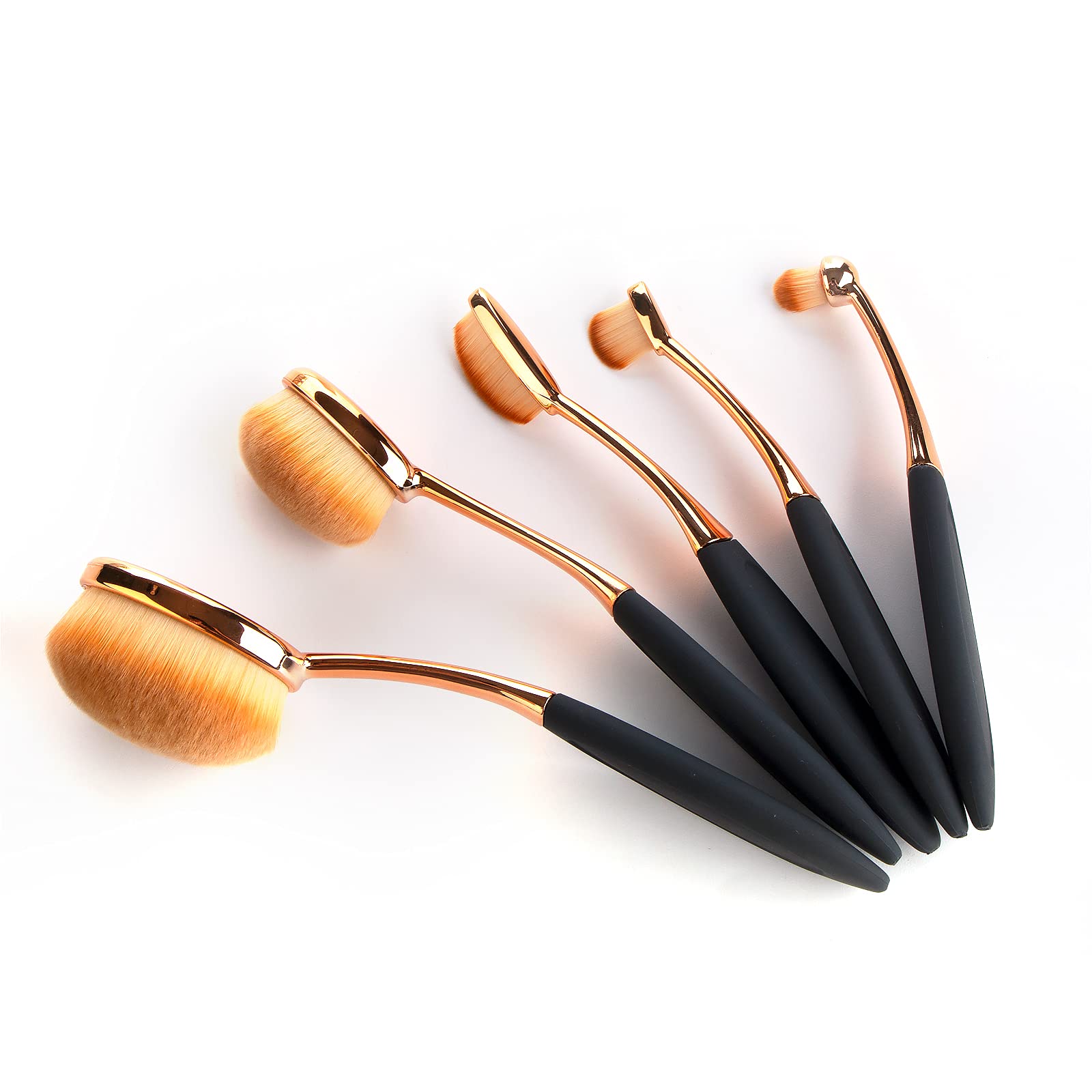 Yoseng 5-Piece Oval Makeup Brush Set - Foundation Brush for Liquid, Cream & Powder - Fast Flawless Application with Travel Case - Perfect for Professional Makeup & Everyday Beauty Routine