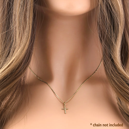 14K Solid Yellow Gold Cross Pendant with CZ Stones - Elegant Religious Jewelry for Women, Perfect for Gifts, Church, Weddings & Everyday Wear
