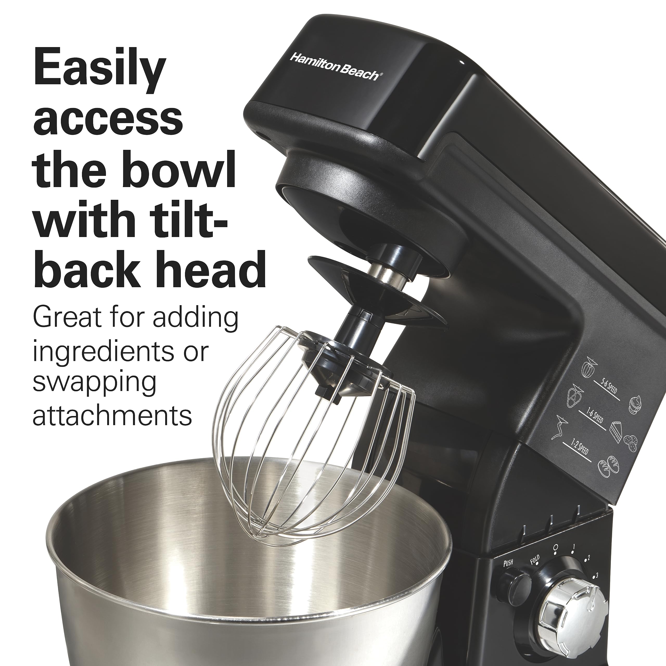 Hamilton Beach 6-Speed Electric Stand Mixer - 3.5 Qt Stainless Steel Bowl, 300W Motor, Planetary Mixing & Tilt-Up Head - Perfect for Baking Cakes, Cookies & Bread Dough - Black (Model 63325)