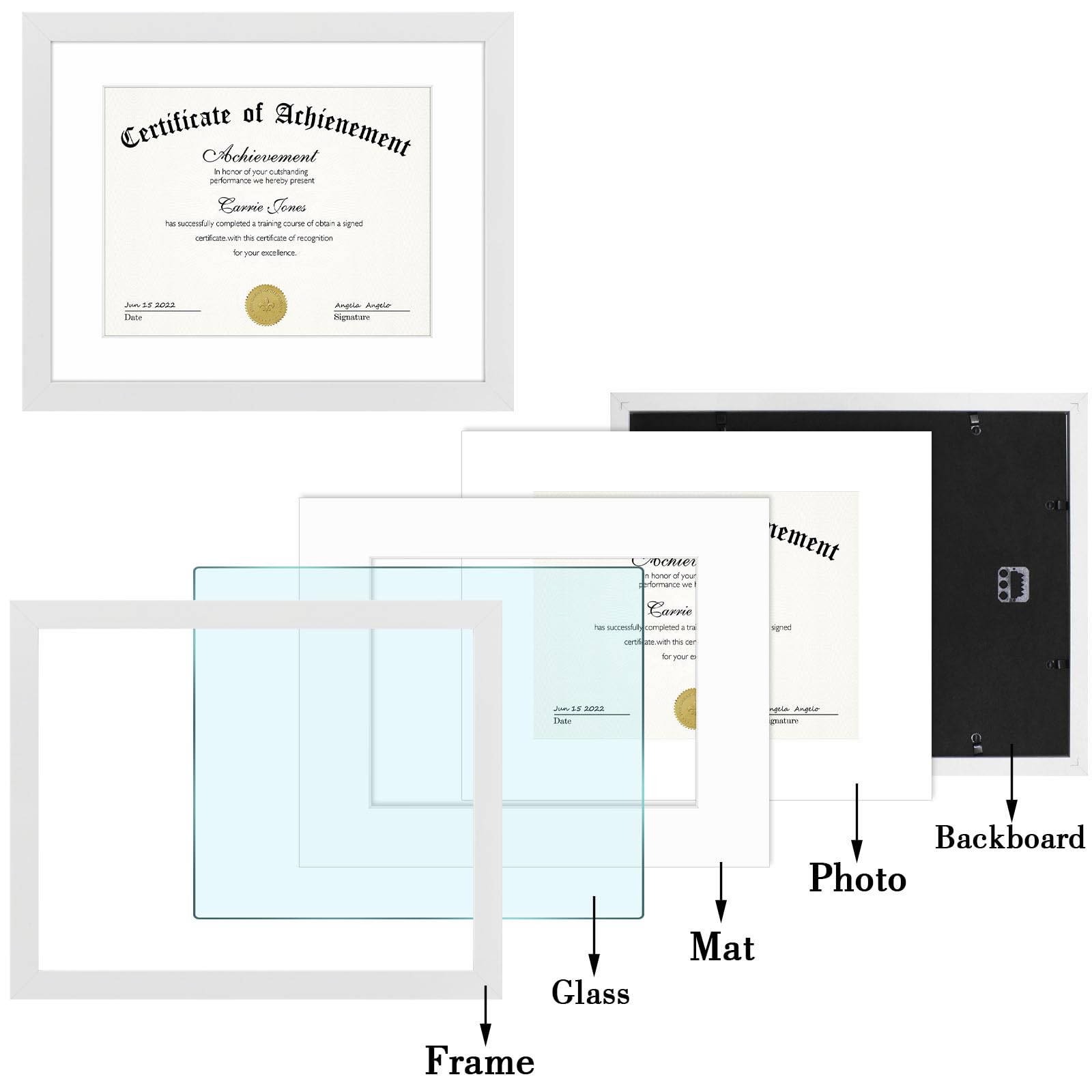 11x14 Certificate Frame with Mat for 8.5x11 Documents - White Picture Frame with Wall Hangers - Perfect for Displaying Diplomas, Awards, Certificates & Artwork - Elegant Wide Molding Home & Office Decor (1-Pack)