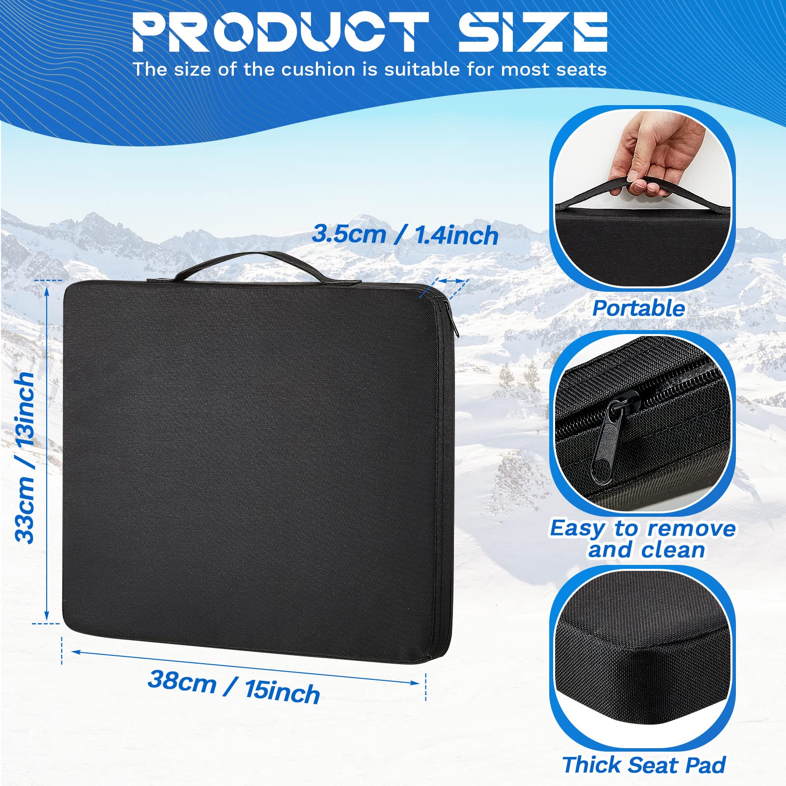 4 Pack Stadium Seat Cushion with Handle - Portable Bleacher Cushion for Sports Events, Outdoor Concerts, Camping & Hiking - Waterproof Padded Seat for Chairs, Beaches, Fishing & Picnics (Black) - Perfect for Football Games, Baseball Matches, Park Outings and Tailgating