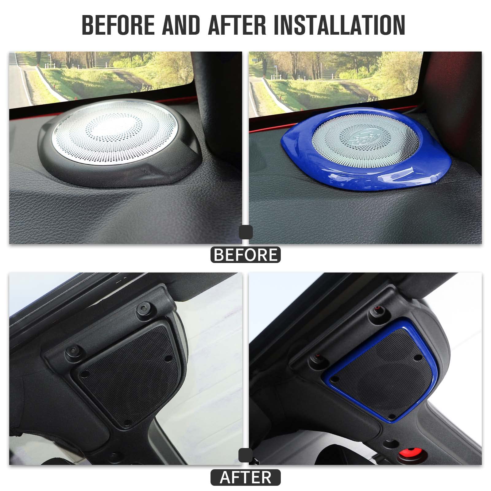 2015-2018 Jeep Wrangler JK JKU 4-Piece A Pillar & Roof Speaker Covers - Premium Interior Trim Accessories in Blue | Perfect for Upgrading Sound System & Protecting Speakers
