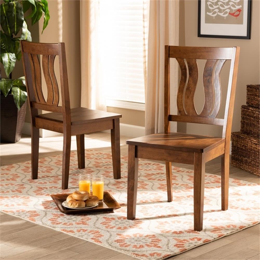 BOWERY HILL 2-Piece Walnut Brown Wood Dining Chair Set - Solid Wood Kitchen Chairs for Dining Room, Breakfast Nook & Small Space