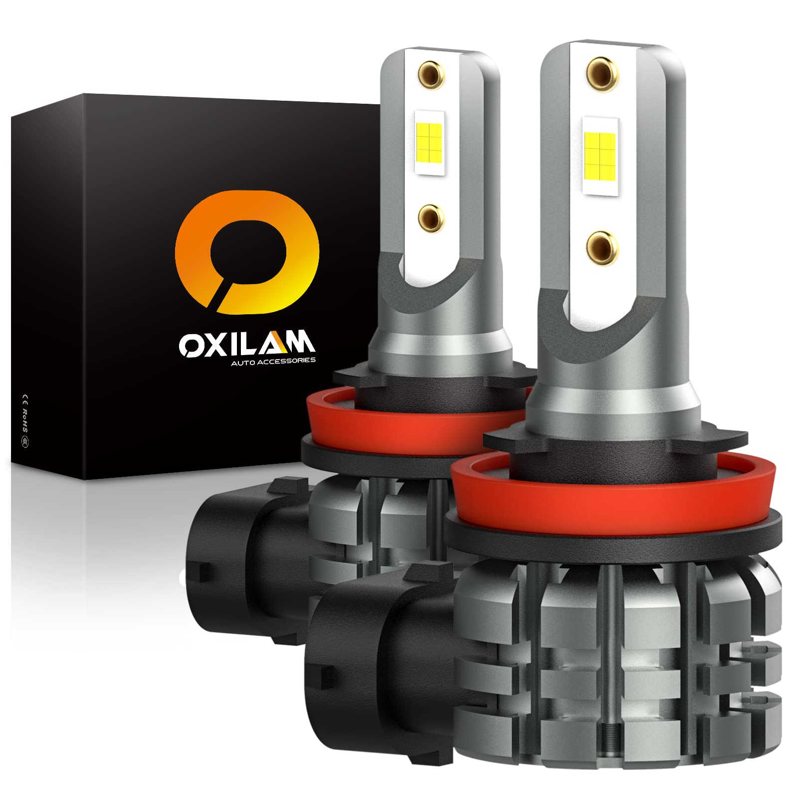 OXILAM H11 H16 H8 LED Fog Light Bulb or DRL - 6000K Cool White 40W 8000LM 500% Brighter - 12 CSP LED Chips Mini Size Plug and Play - Halogen Replacement (Pack of 2) - Perfect for Trucks, SUVs, and Off-Road Vehicles in Foggy or Low Visibility Conditions