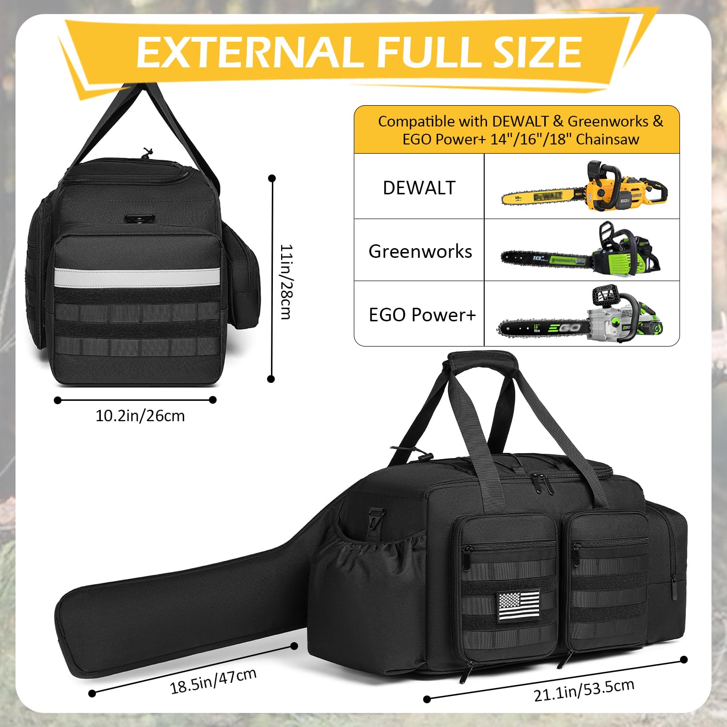 Tactical Waterproof Chainsaw Carrying Case for EGO, Dewalt, Greenworks 14-18 Inch Power Chainsaws & Accessories - Durable Storage Bag (Black) | Perfect for Outdoor Work, Landscaping & Chainsaw Transport