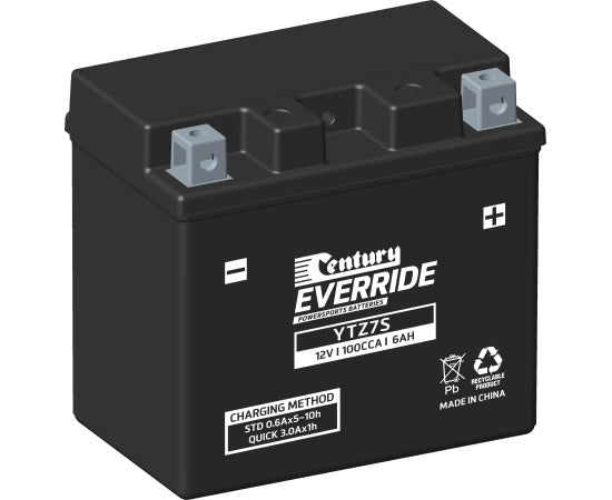 Century 12V 6Ah YTZ7S FA Motorcycle Battery - High Performance Powersports Battery for Honda, Yamaha, Suzuki, Kawasaki - Perfect for ATVs, Scooters, Dirt Bikes & Off-Road Vehicles