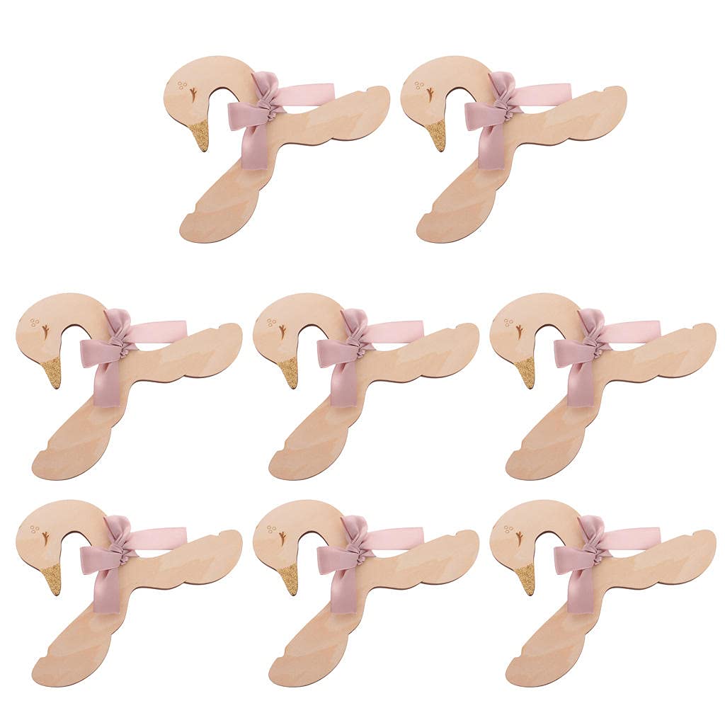 OFUNGO 8-Piece Kids Wooden Clothes Hangers Set - Bunny & Swan Shaped Nursery Hangers for Baby Clothes, Skirts, Ties (Natural Color, 26x18cm) - Perfect for Nursery Decor, Baby Wardrobe Organization & Gift Giving