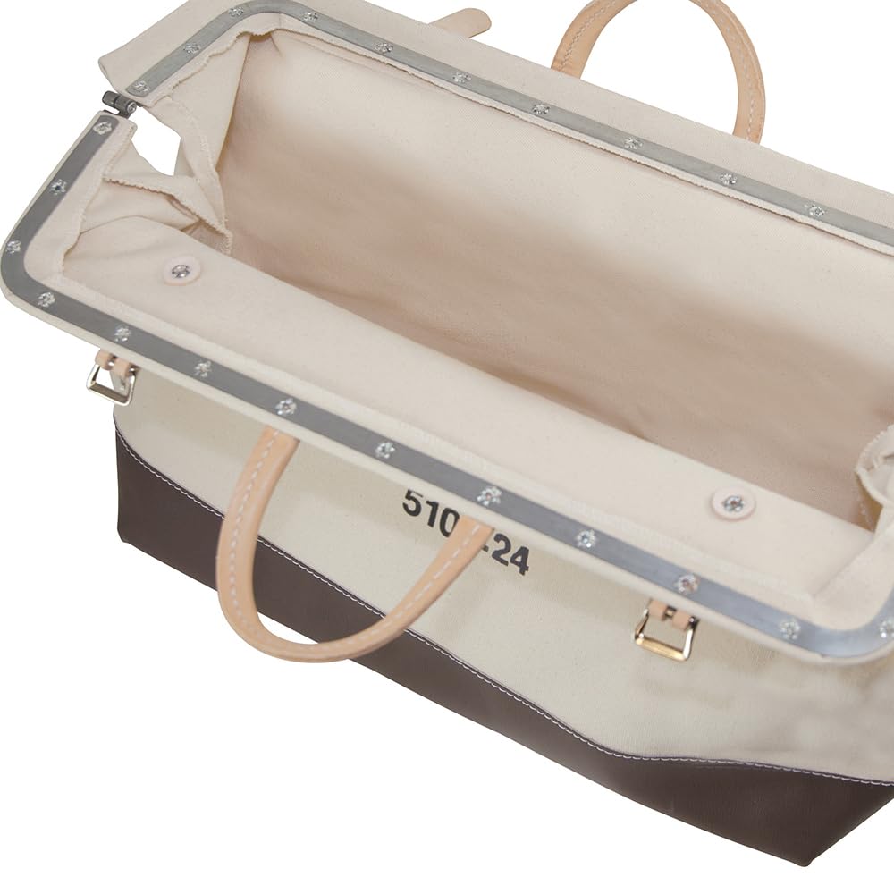 Klein Tools 5102-24 Heavy Duty Canvas Tool Bag - 24-Inch Professional Tool Tote with Wide Hinged Opening & Leather Handles - Ideal for Electricians, Contractors & DIY Projects