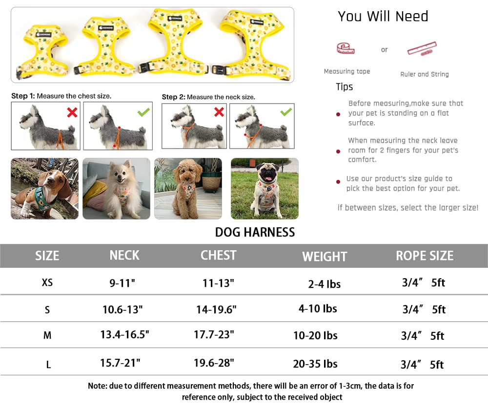 Coowone Adjustable Dog Harness and Leash Set - Soft Padded Vest Harness for Small, Medium & Large Dogs | Perfect for Walking, Training & Outdoor Adventures