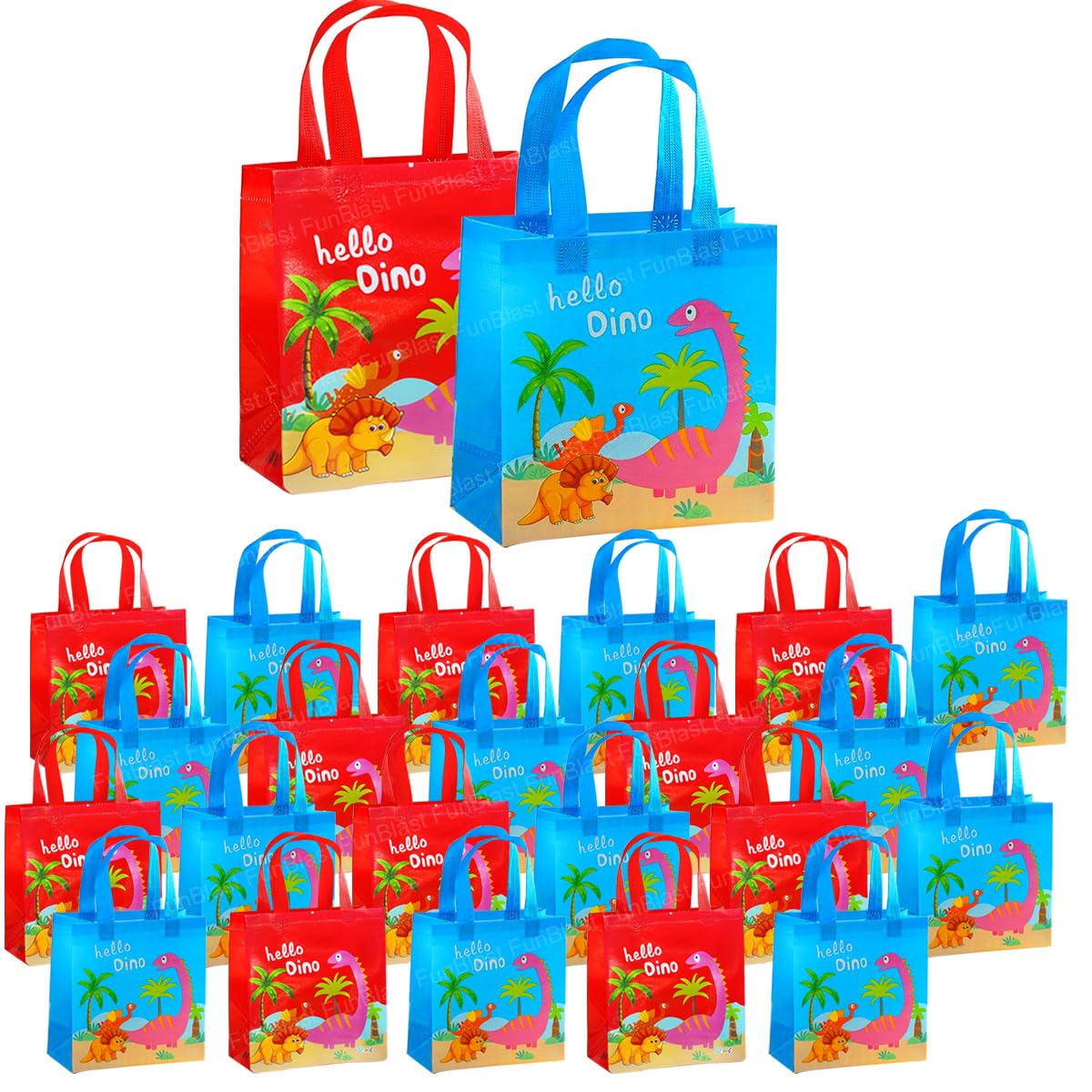 FunBlast 12-Pack Dinosaur Themed Reusable Drawstring Gift Bags - Non-Woven Party Favor Bags for Birthdays, Goodie Bags, Return Gifts & Everyday Use - Perfect for Kids Parties, School Events & Holiday Gifting