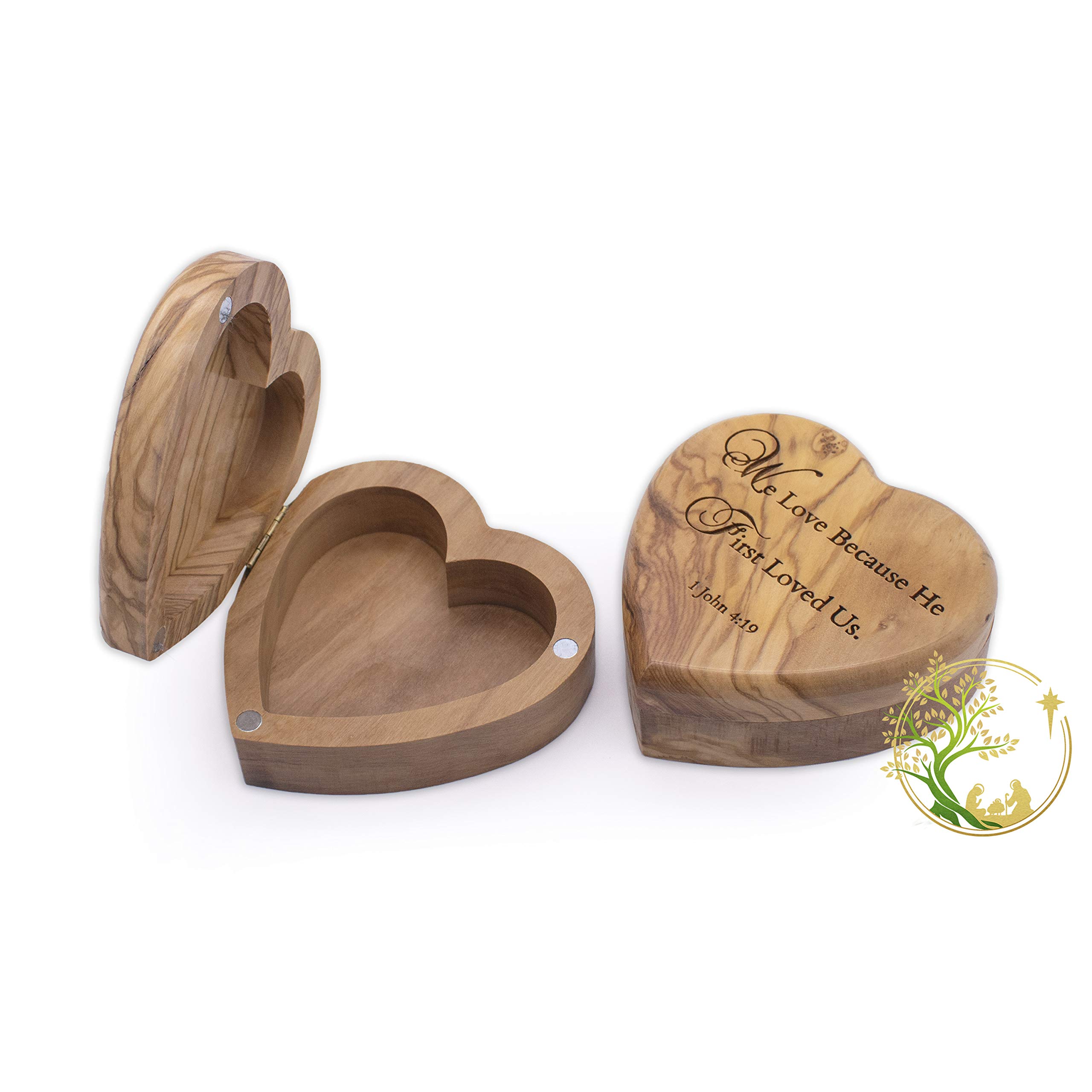 Heart-Shaped Wedding Ring Box - Olive Wood Keepsake for Ceremonies & Baptism