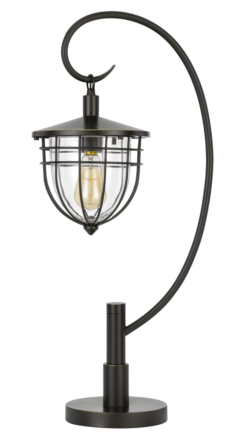 60W Vintage Bronze Table Lamp with Edison Bulb - Alma Metal/Glass Lantern Style for Living Room, Bedroom, or Patio Lighting (BO-2993DK)