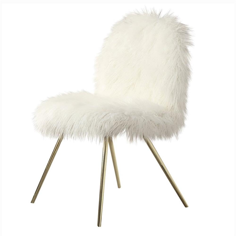 Furniture of America Pikesville Modern Metal Accent Chair - White & Gold Finish for Living Room, Bedroom, or Office Decor
