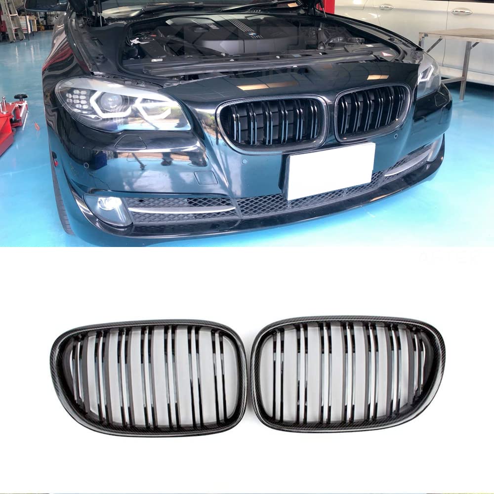 BMW 7 Series F01 F02 730Li 740Li Carbon Fiber Front Grille (2009-2015) - Glossy Black Dual Line Design for Enhanced Style & Performance | Perfect Upgrade for Luxury Sedan Exterior Modifications