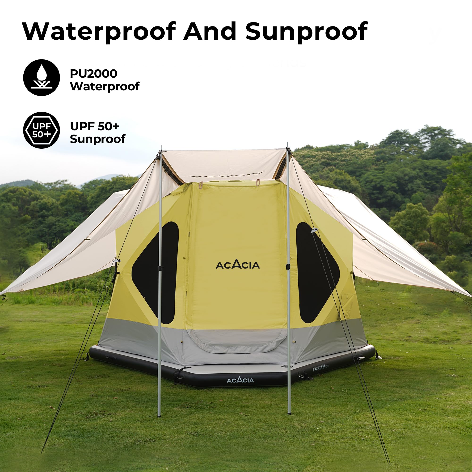 ACACIA Canopy XL for Space Acacia Camping System - Waterproof PU2000 4-Season Camping Tarp with UPF50+ Sun Protection, Includes 4 Telescoping Poles & Carry Bag (Almond Color) - Perfect for Backpacking, Hiking, and Outdoor Adventures