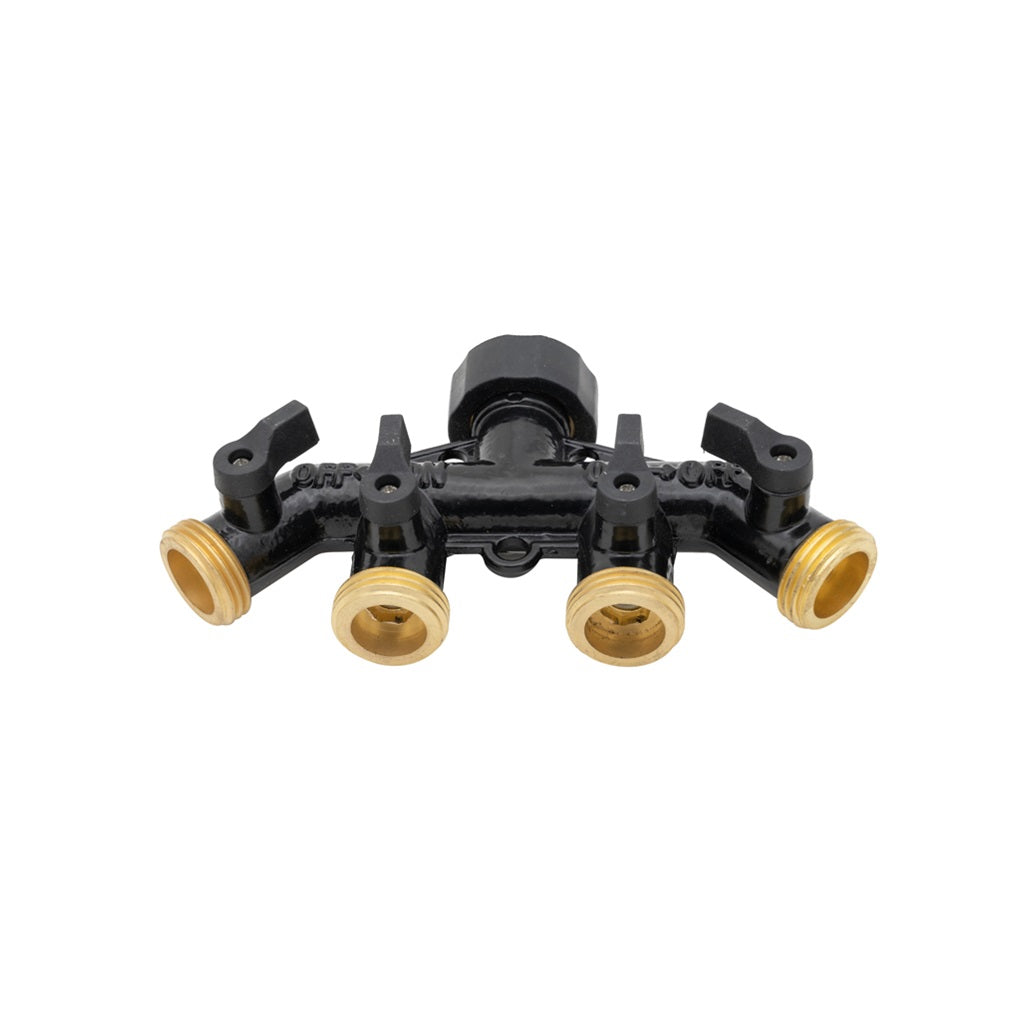 Gilmore G07M77BV Deluxe 4-Way Brass Garden Hose Splitter with Shut Off Valve - Perfect for Lawn Irrigation, Car Washing & Outdoor Watering