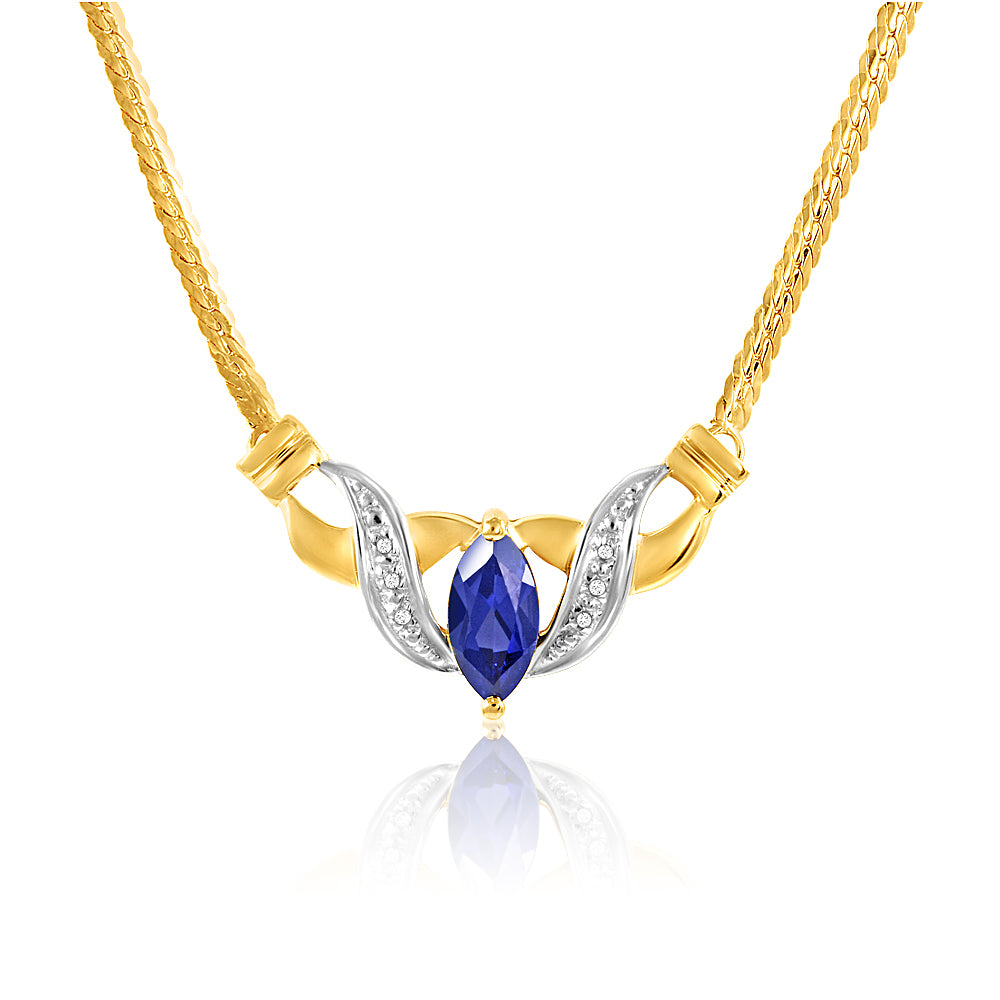 9ct Yellow Gold Created Sapphire & Diamond Pendant Necklace for Women - Elegant Jewelry Gift for Anniversary, Birthday & Special Occasions