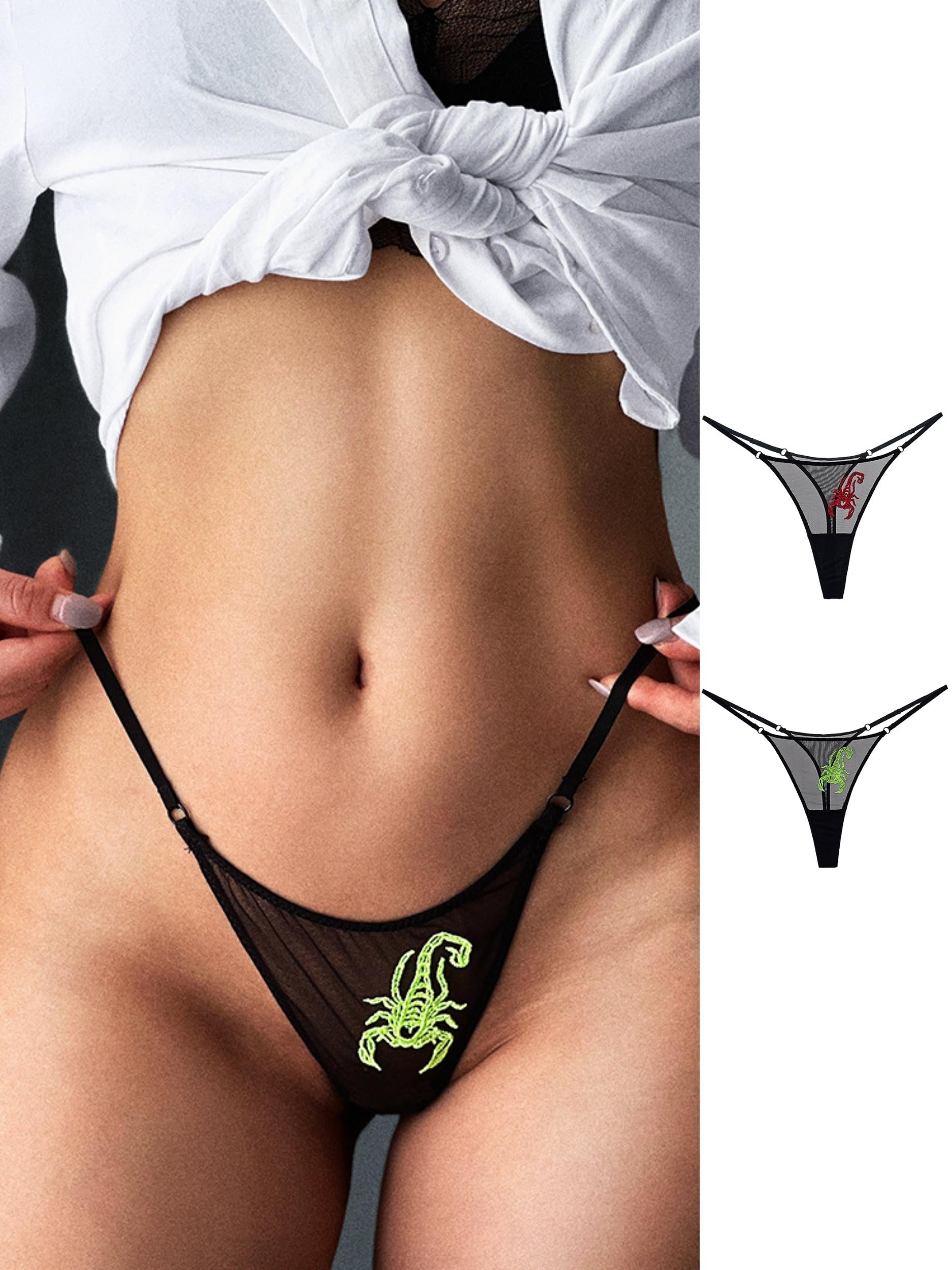ZASUWA Women's Sexy Scorpion Print Mesh Underwear - Comfortable & Breathable Lingerie for Date Night & Special Occasions